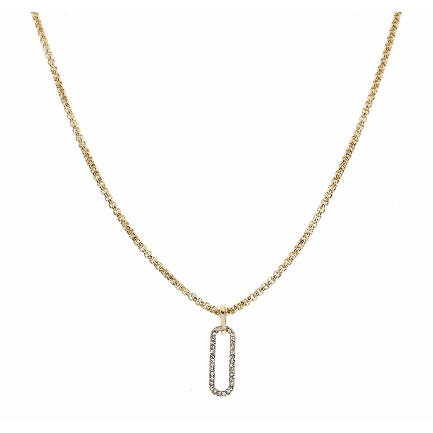 16" Box Chain with Clear Crystal Clip Drop Necklace , 3" Ext