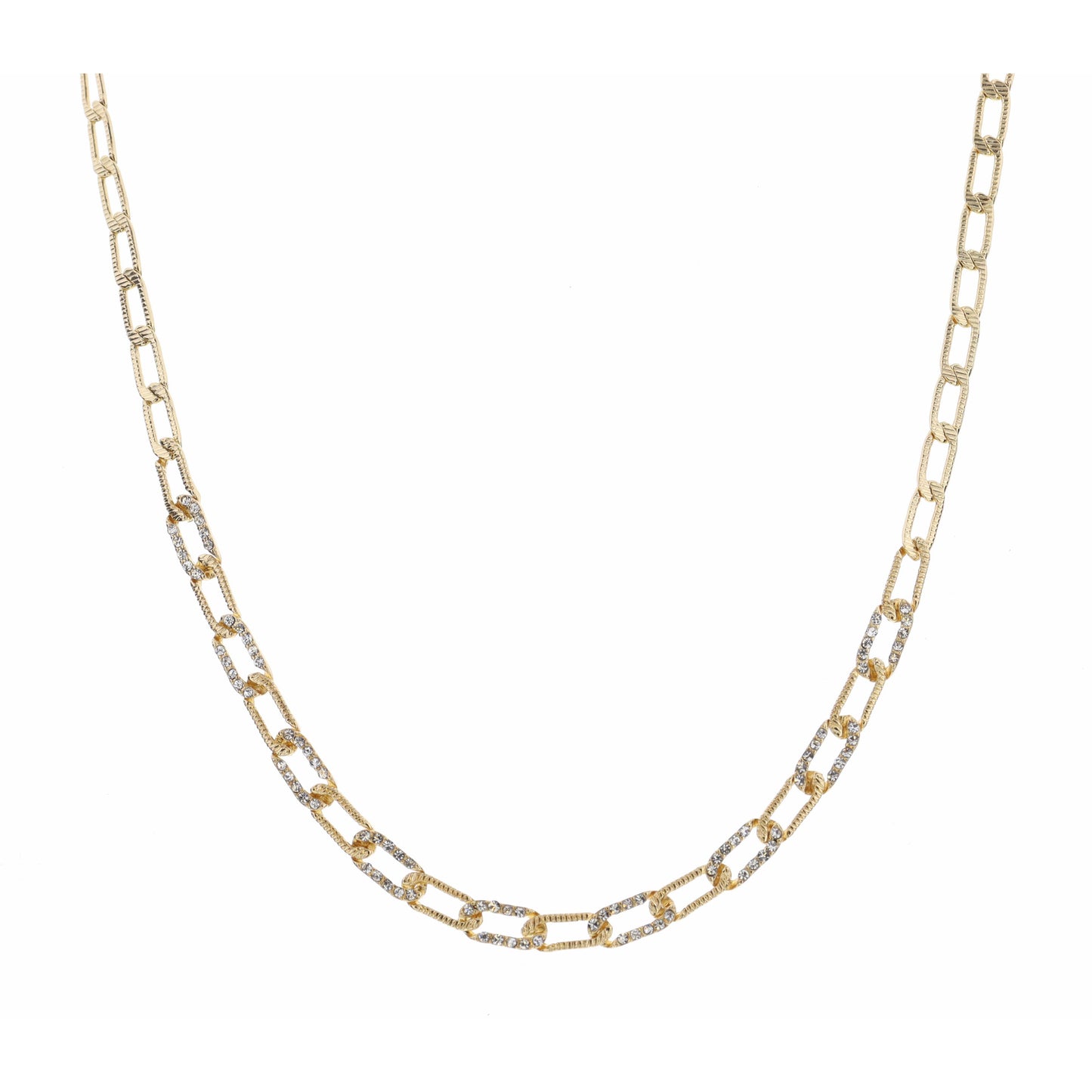 16" Thin Crystal Embellished Figaro Chain Necklace , 3" Ext