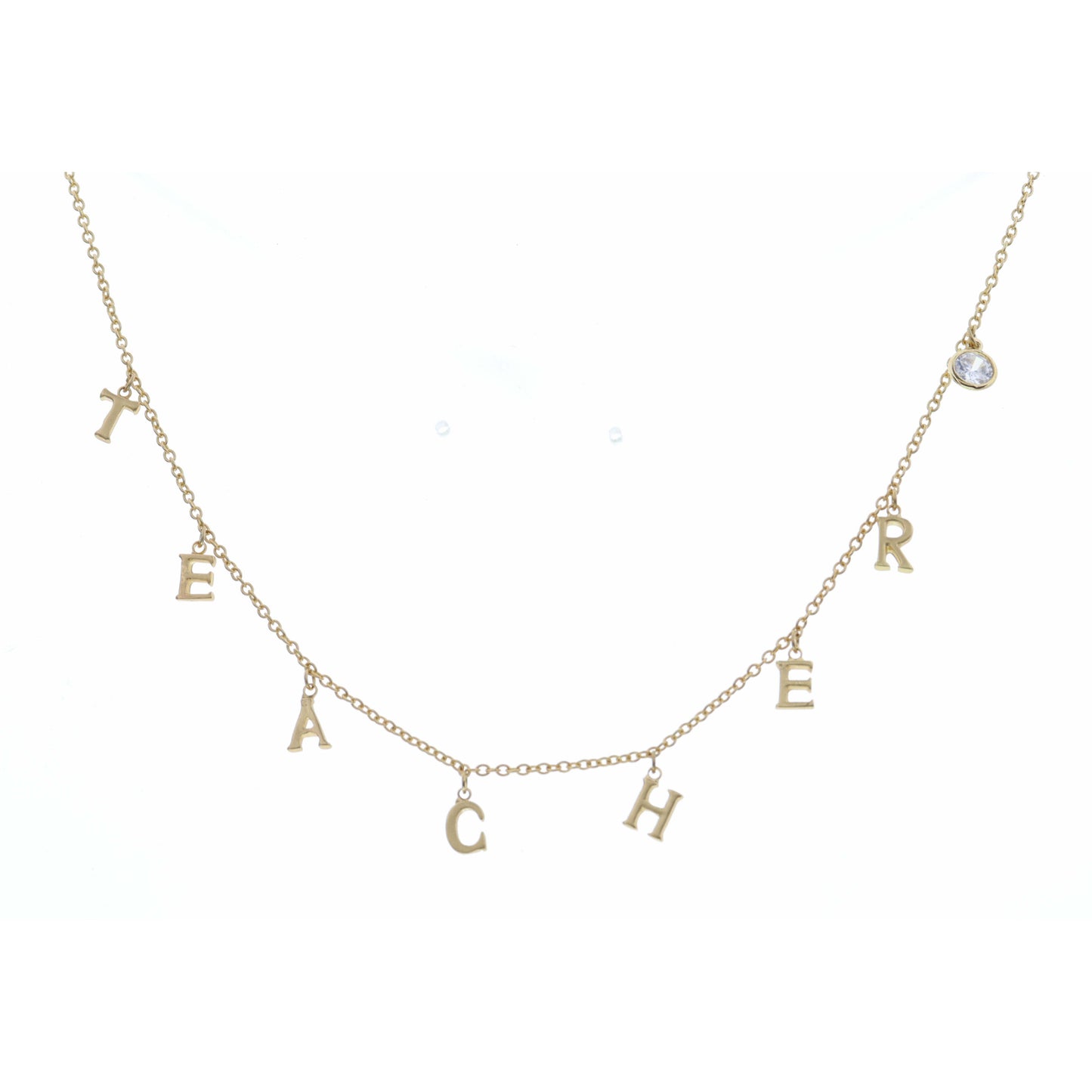 16" Gold Teacher with Clear Circle Crystal Necklace, 3" Ext