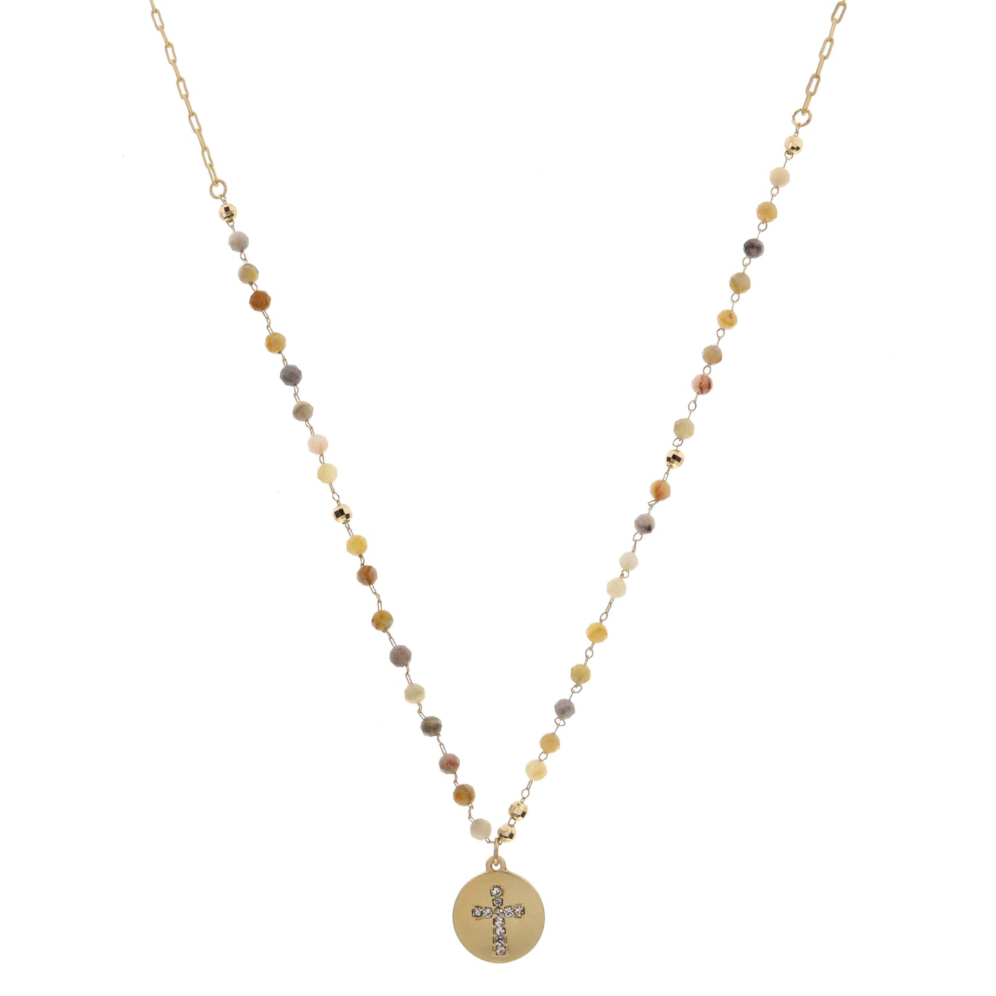 16" Multi Champagne Stations, Clear Crystal Cross Disc Necklace , 3" Ext