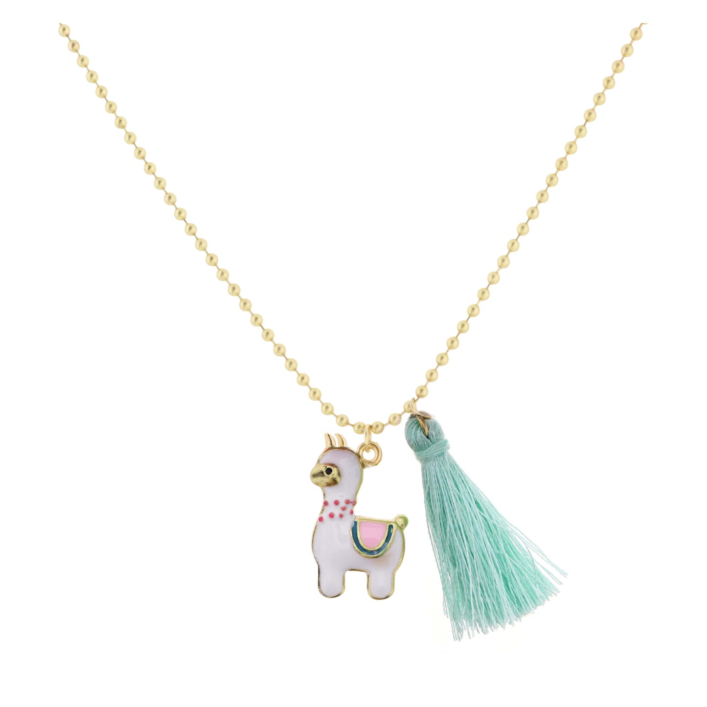 Kids 14" Llama with Mint Tassel Necklace, 2" Ext