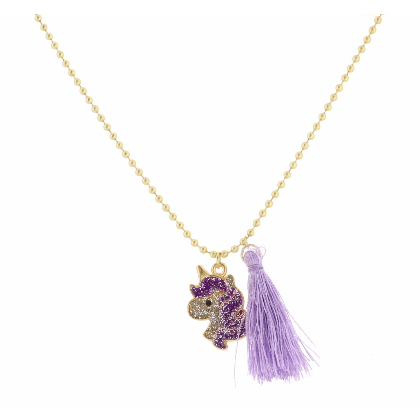 Kids 14" Unicorn with Purple Tassel Necklace, 2" Ext
