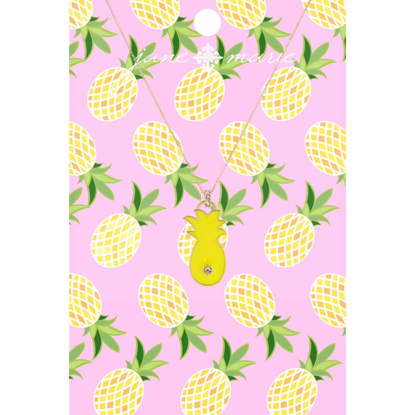 Kids 14" Yellow Pineapple with Crystal Jumpring Necklace , 2" Ext