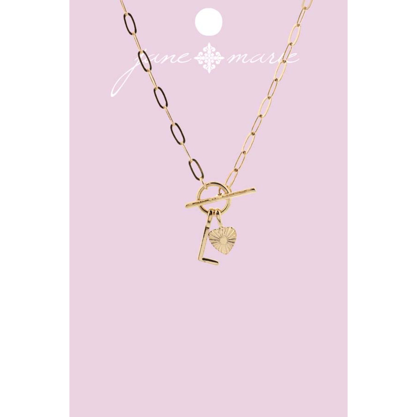 16" Gold "L" Initial with Textured Heart Necklace, .25", .50" Pendant