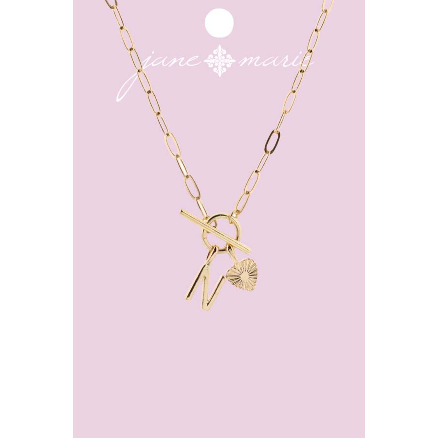 16" Gold "N" Initial with Textured Heart Necklace, .25", .50" Pendant