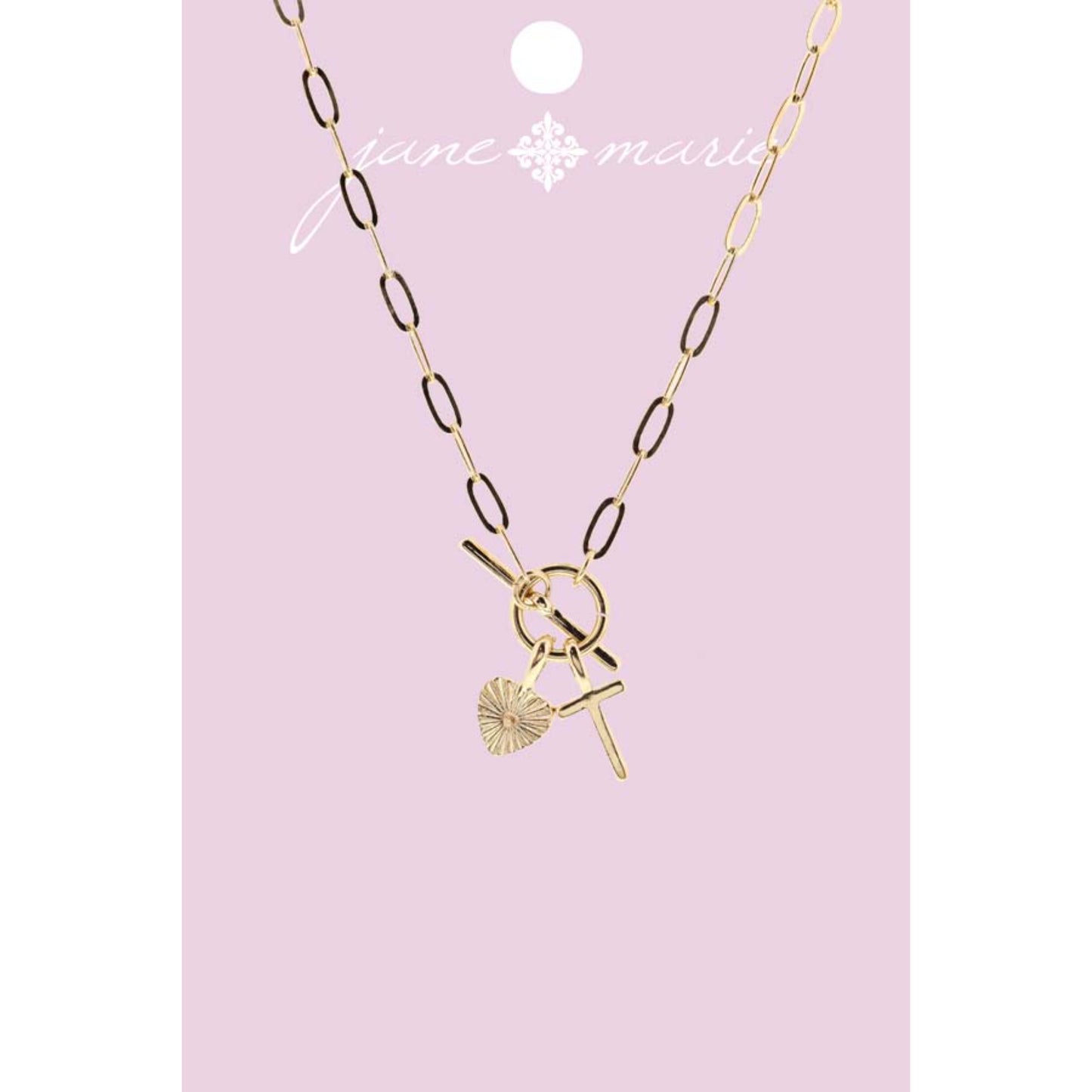 16" Gold "T" Initial with Textured Heart Necklace, .25", .50" Pendant