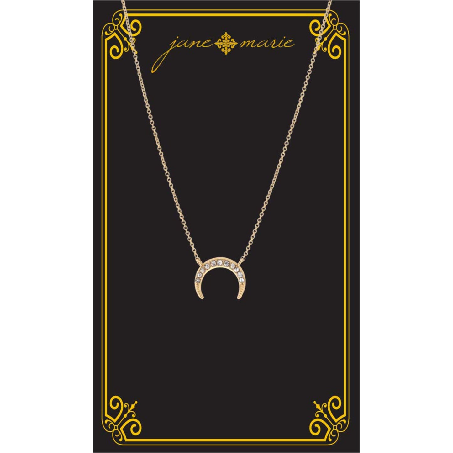 16" Gold Crescent with Clear Crystal Accents Necklace, , 3" Ext