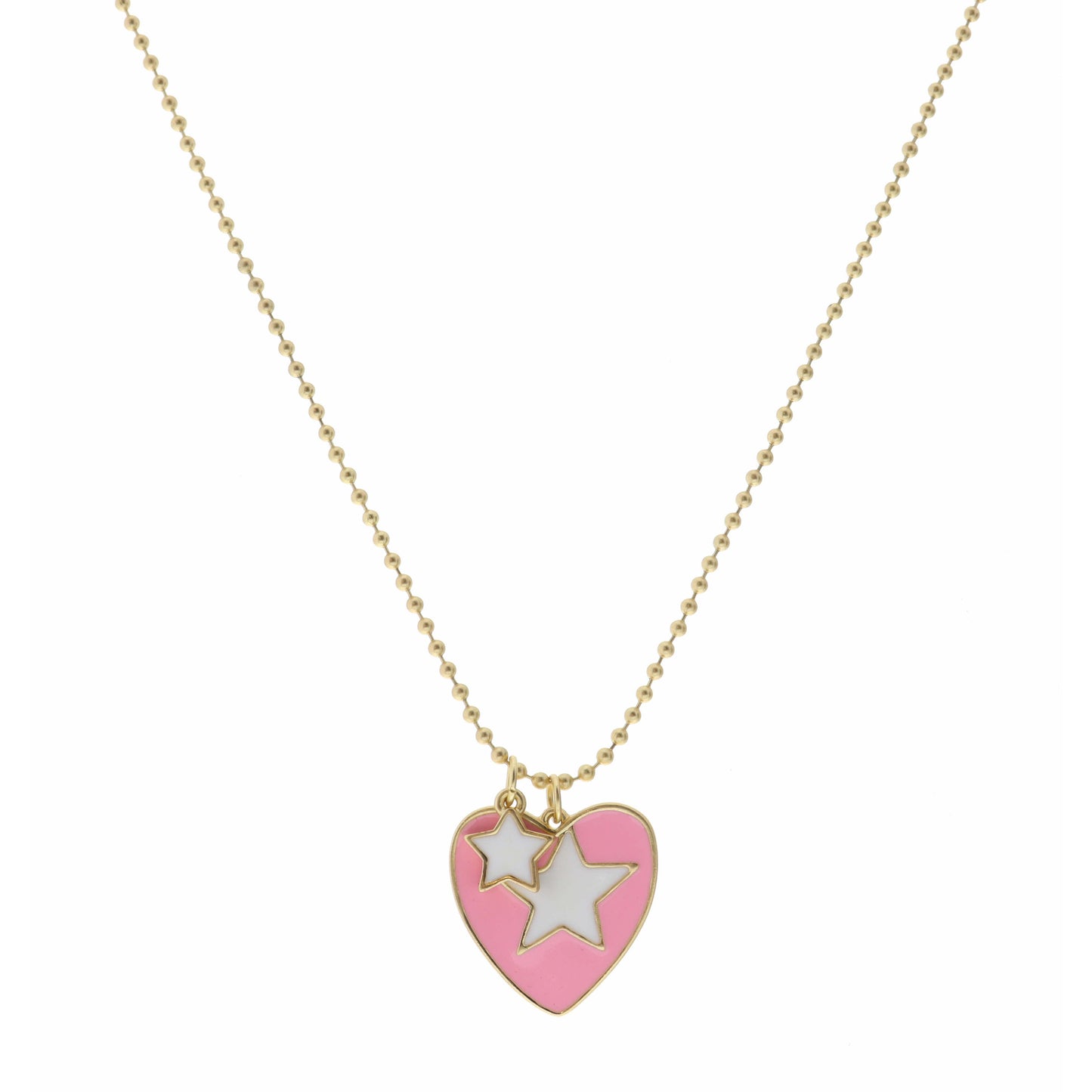 Kids 14" White Star on Pink Heart Disc with Small White Star Necklace