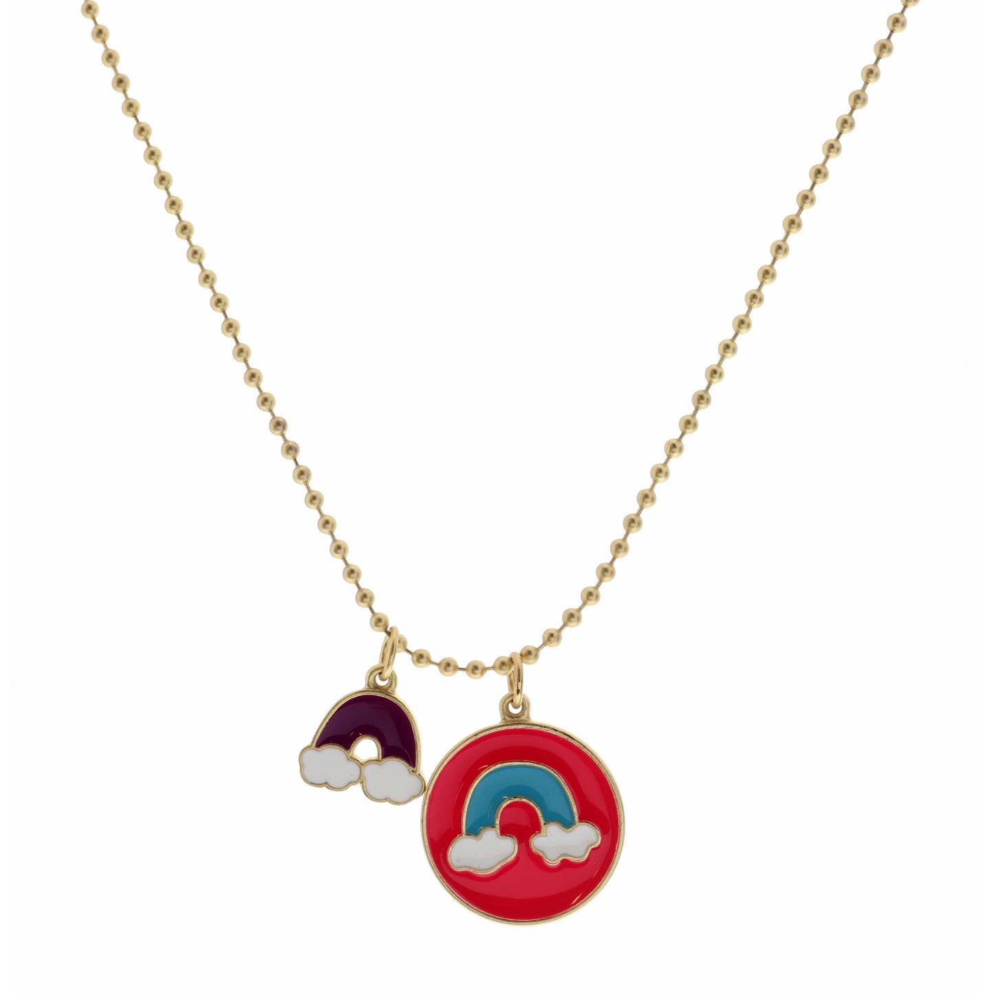 Kids 14" Turquoise Rainbow on Hot Pink Disc with Purple Rainbow Necklace