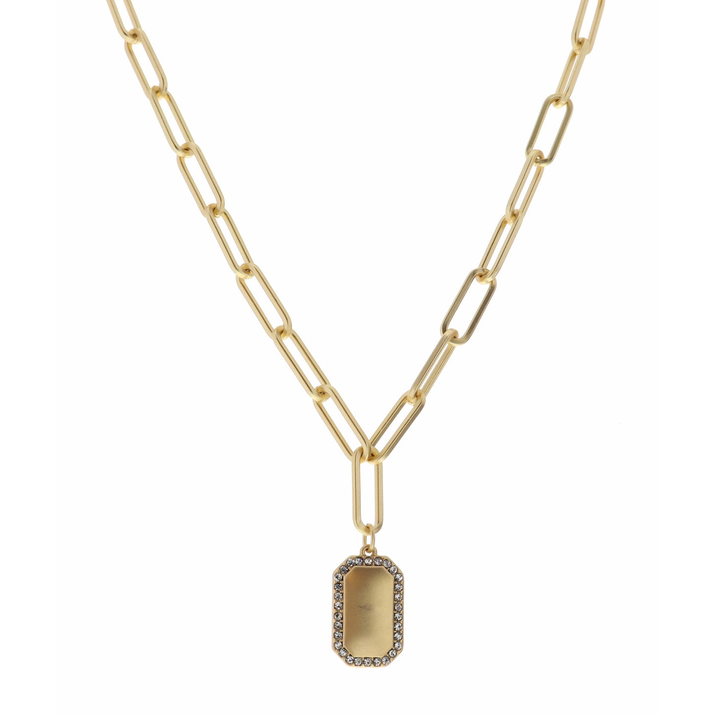 16" Rectangle with Crystal Outline Necklace, 3" Ext