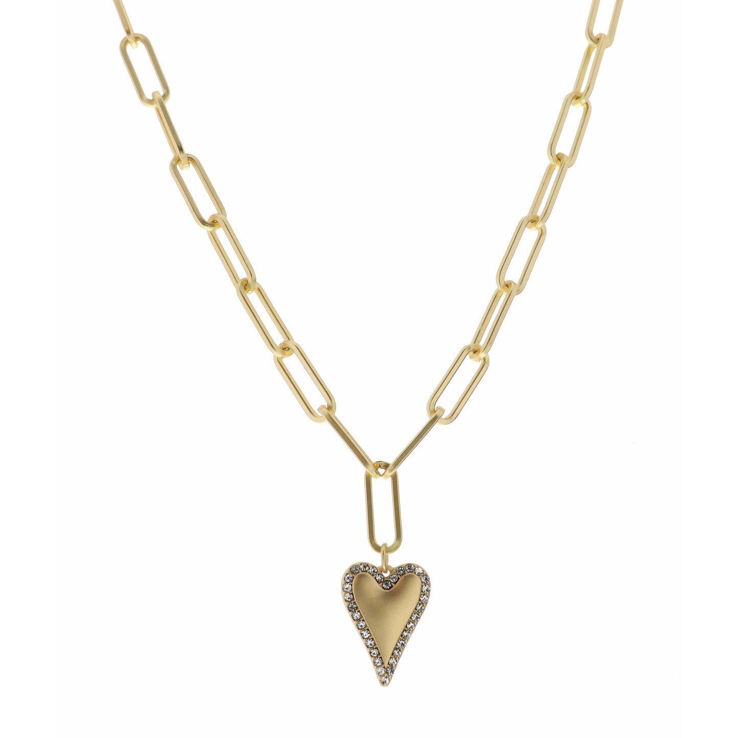 16" Heart with Crystal Outline Necklace, 3" Ext