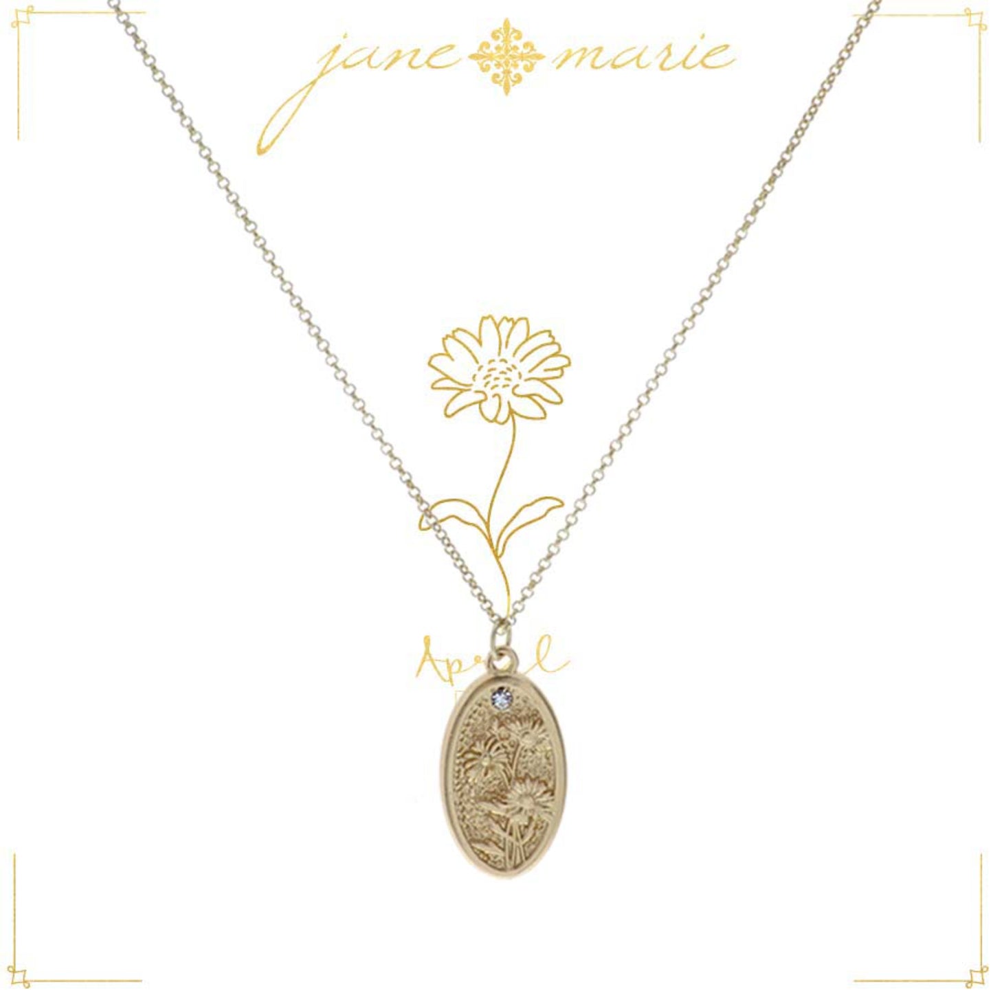 18" Daisy "April", Floral Oval Necklace, 3" Ext