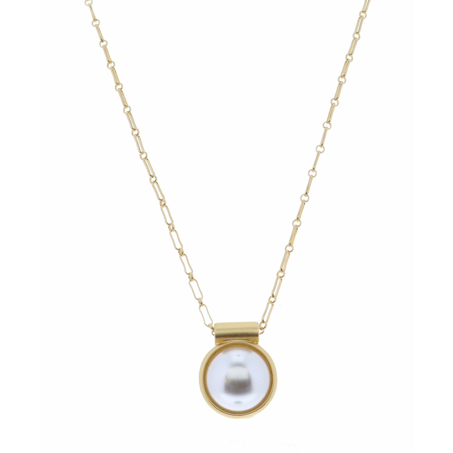 18" Encased Round Pearl Cabochon Necklace, 2" Ext