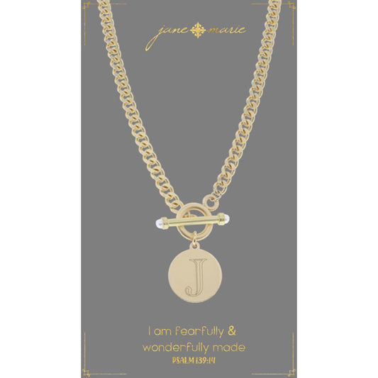18" Engraved Initial "J" with Pearl Embellished Toggle Necklace