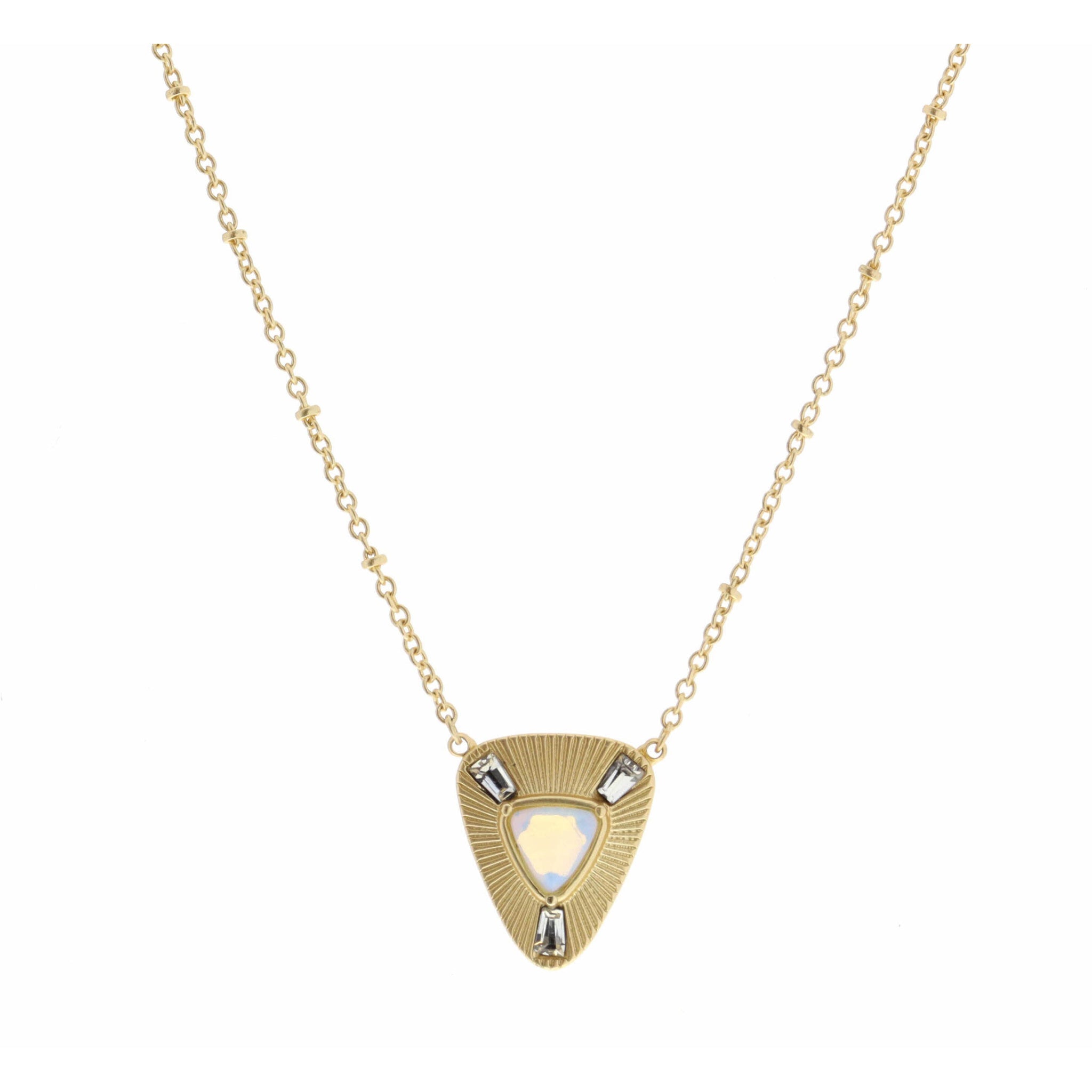 🎁 16" Rounded Triangle with Center Opalite Triangle Necklace, 3" Ext (100% off)