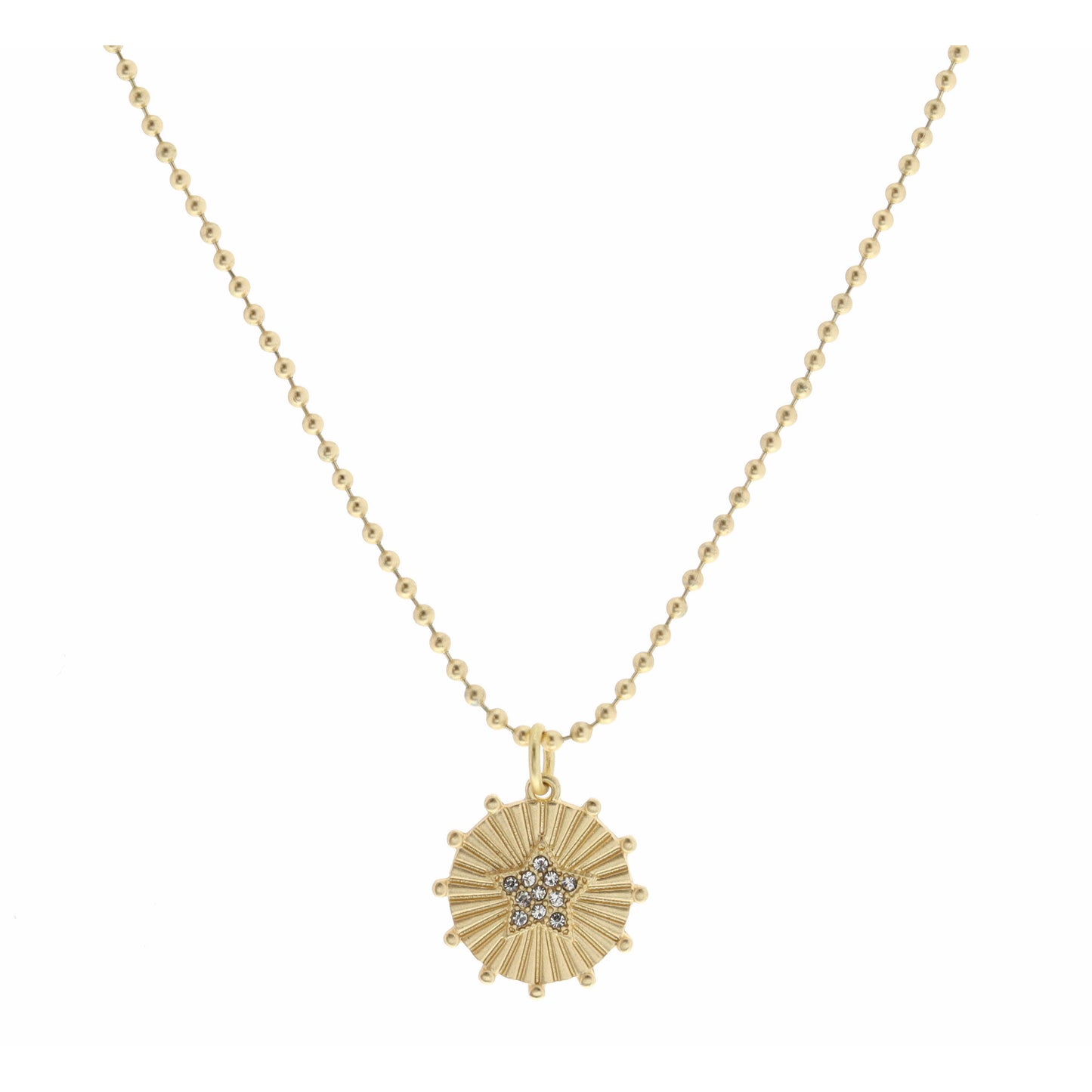 Kids 14" Clear Crystal Star on Gold Disc with Studs Necklace, 3" Ext