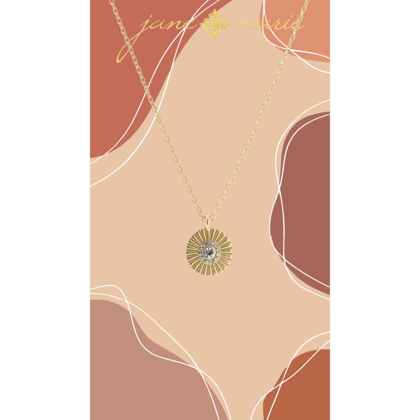 16" Gold Textured Disc with Crystal Mini Crystal Inlay Necklace, 3" Ext