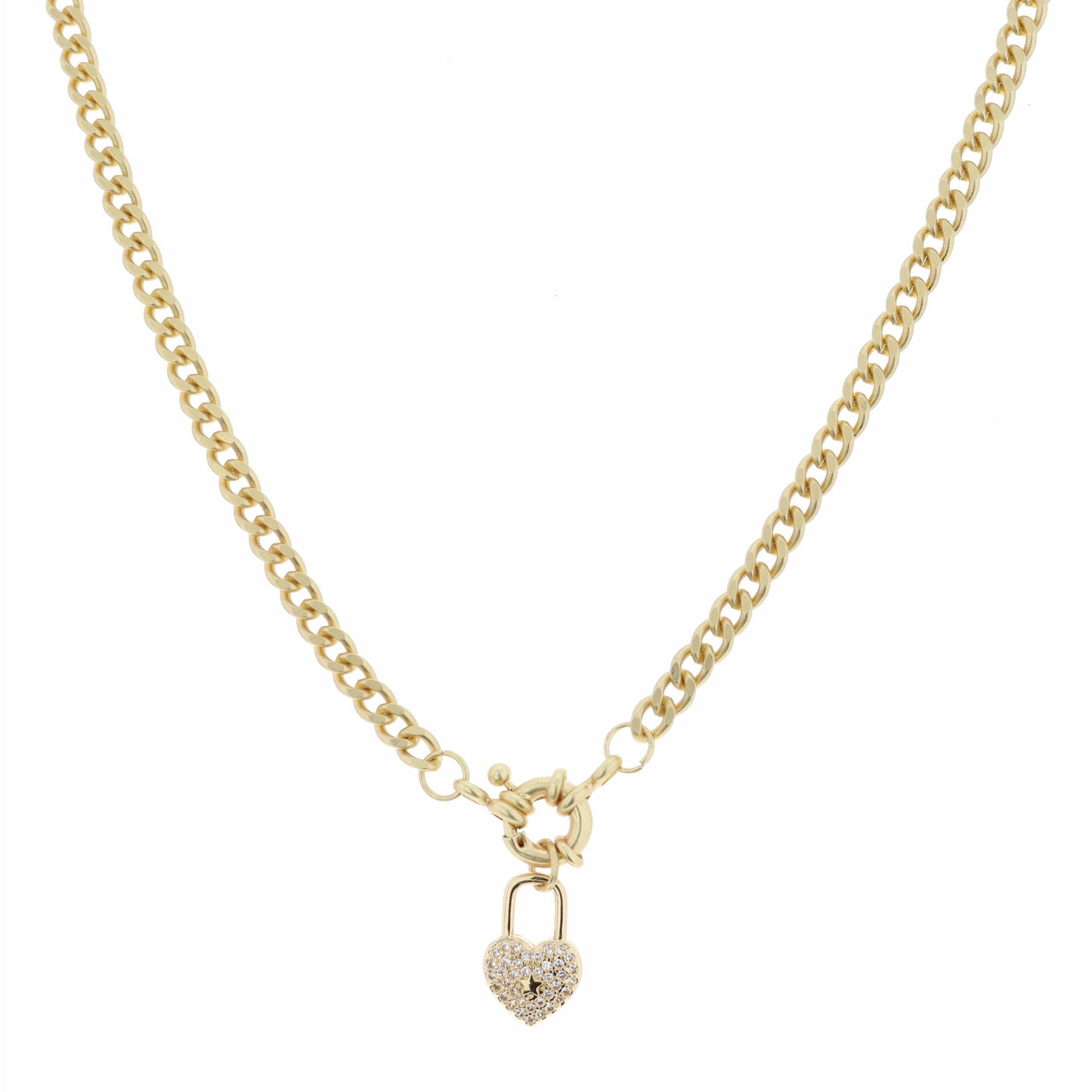 14.5" Clear Crystal and Gold Heart Lock with Mini Star Necklace