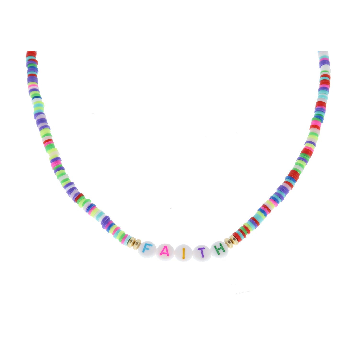 Kids "FAITH" Beads on Multi Rubber Sequin Necklace