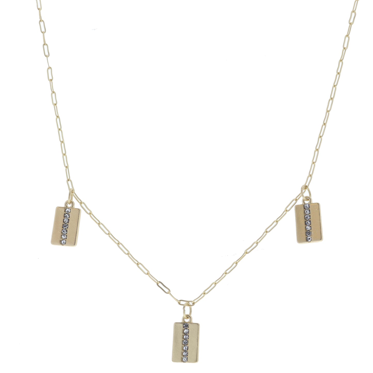 Multi Gold Rectangles with Clear Crystal Center Line Stations Necklace
