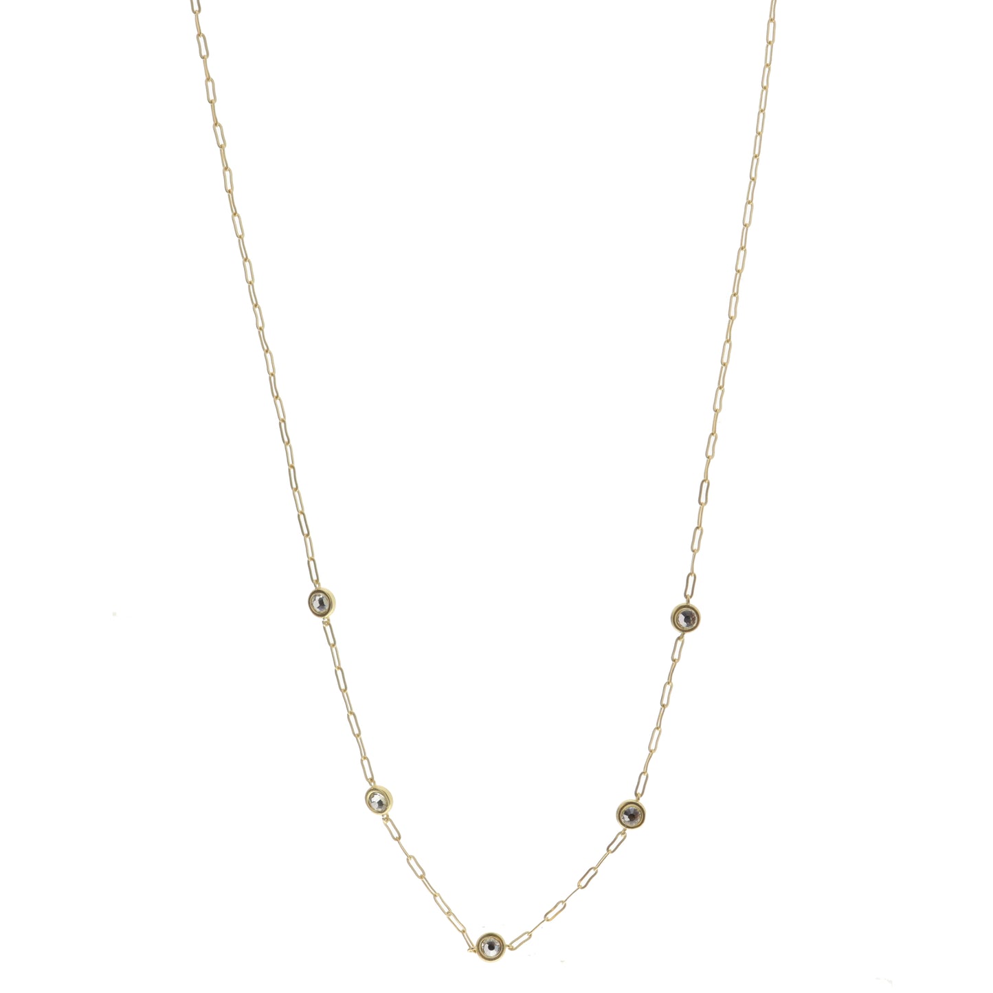 Clear Crystal in Gold Bezel Stations Necklace