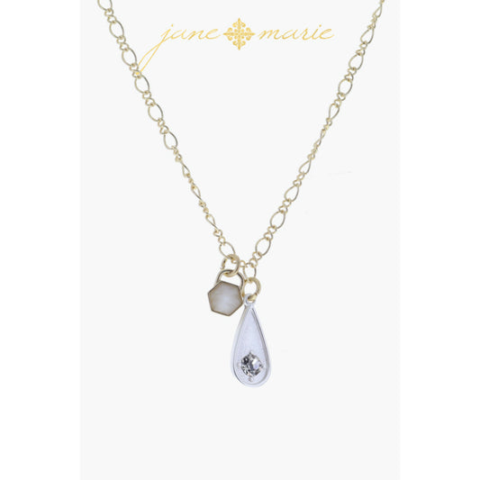 Silver Raised Rectangle with Star and Crystal, Opalite Circle Necklace
