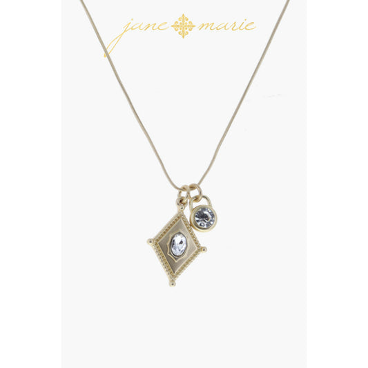Sun Ray Diamond with Rose Quartz Square, Rounded Opalite Hexagon Necklace