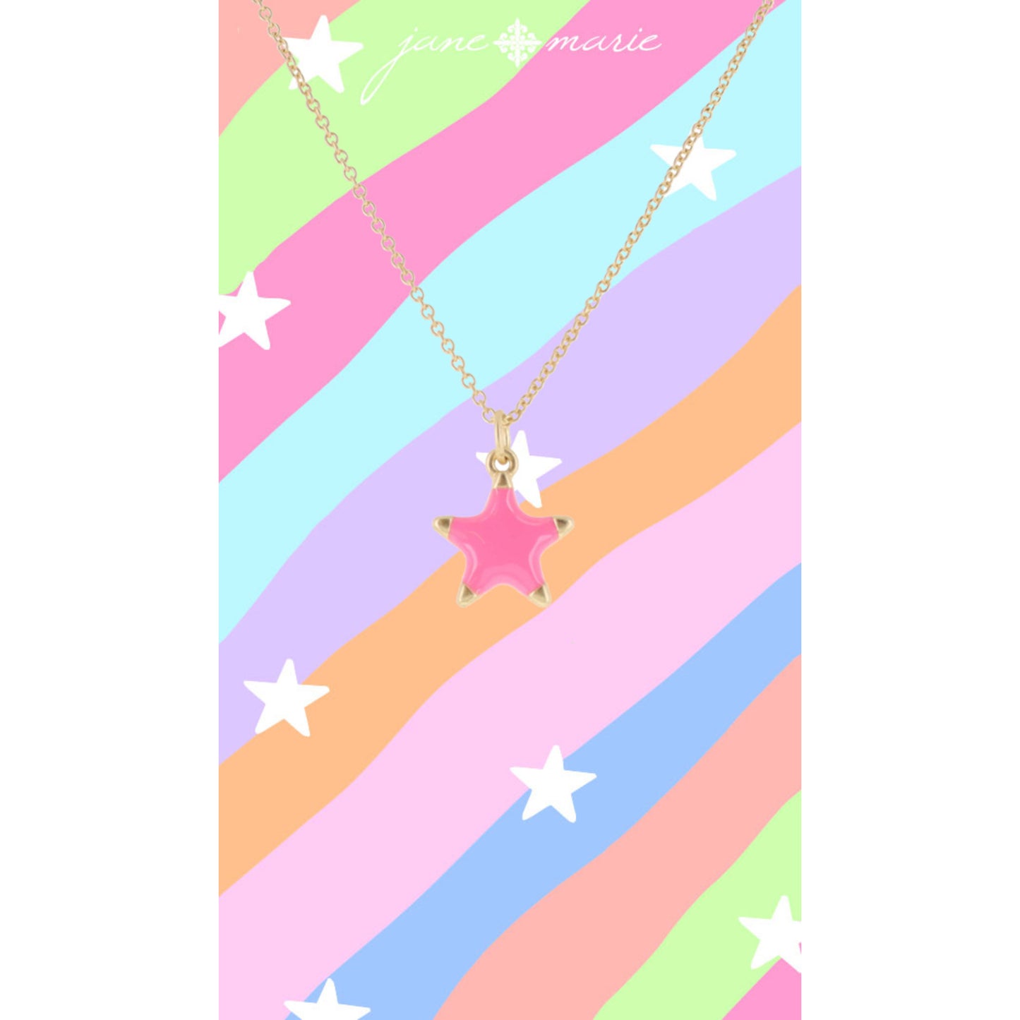 Kids Pink Enamel Star with Gold Tips Necklace