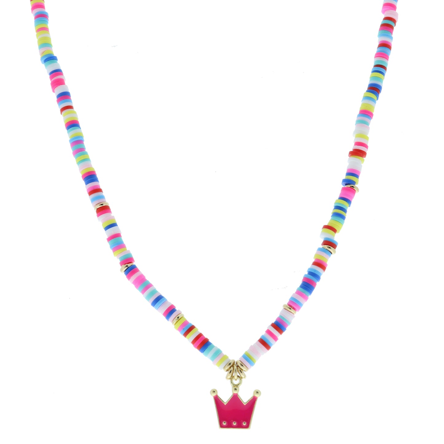 Kids Multi Sequin Beaded with Hot Pink Enamel Crown Necklace