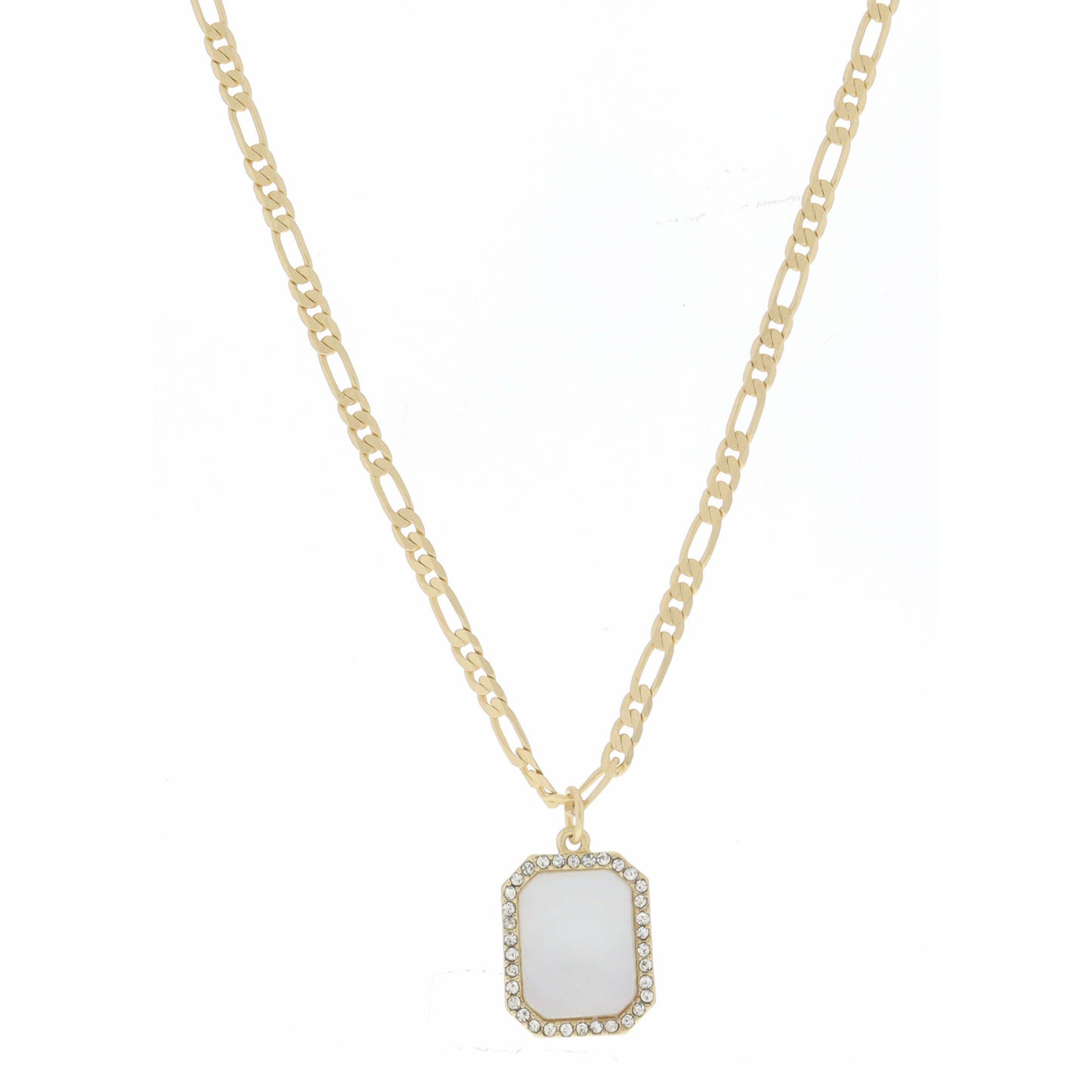 White Shell Emerald with Clear Crystals Necklace