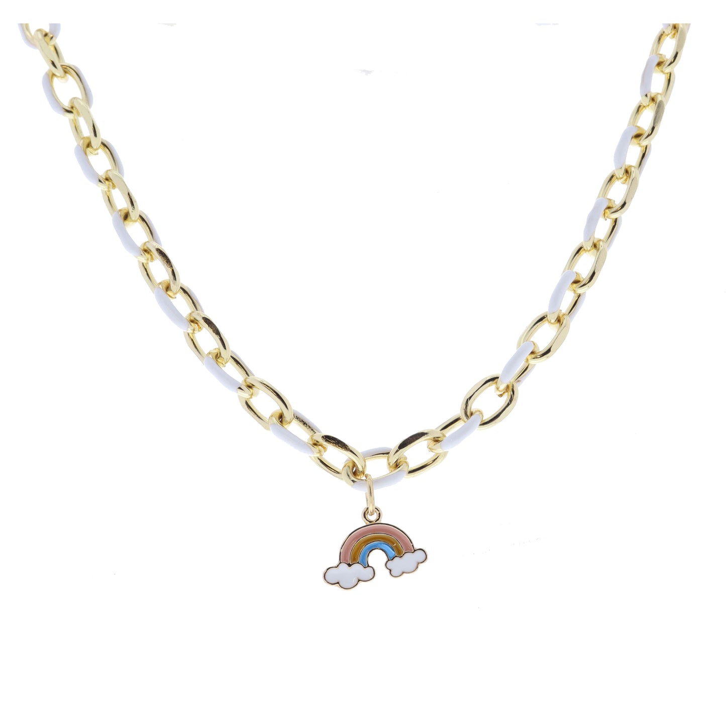 Kids White Enamel Chain and Multi Enamel Rainbow Necklace