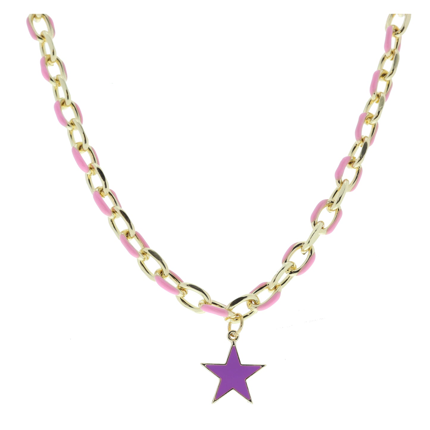 Kids Pink Enamel Chain and Lavender Enamel Star Necklace