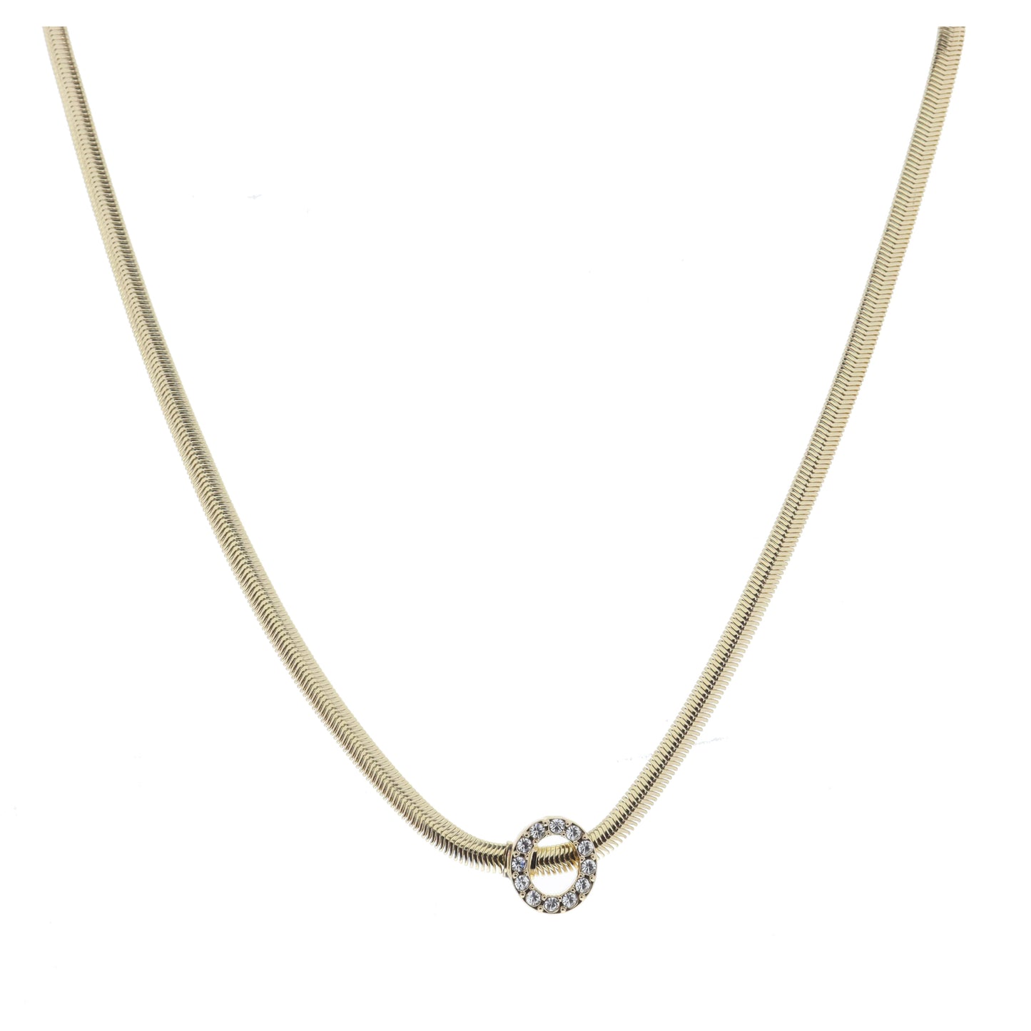 Shiny Gold Snake Chain with Clear Crystal "O" Station Necklace
