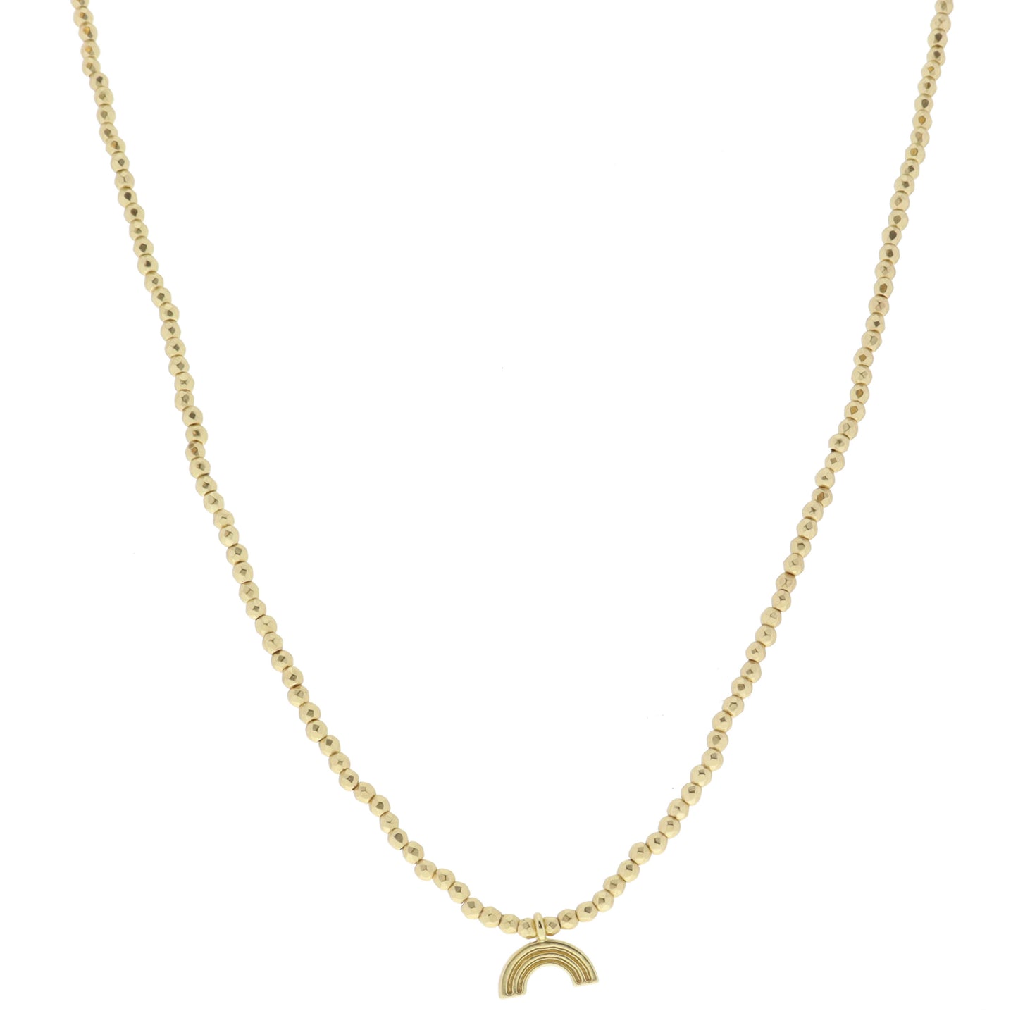 Matte Gold Faceted Beaded and Gold Rainbow Arch Necklace