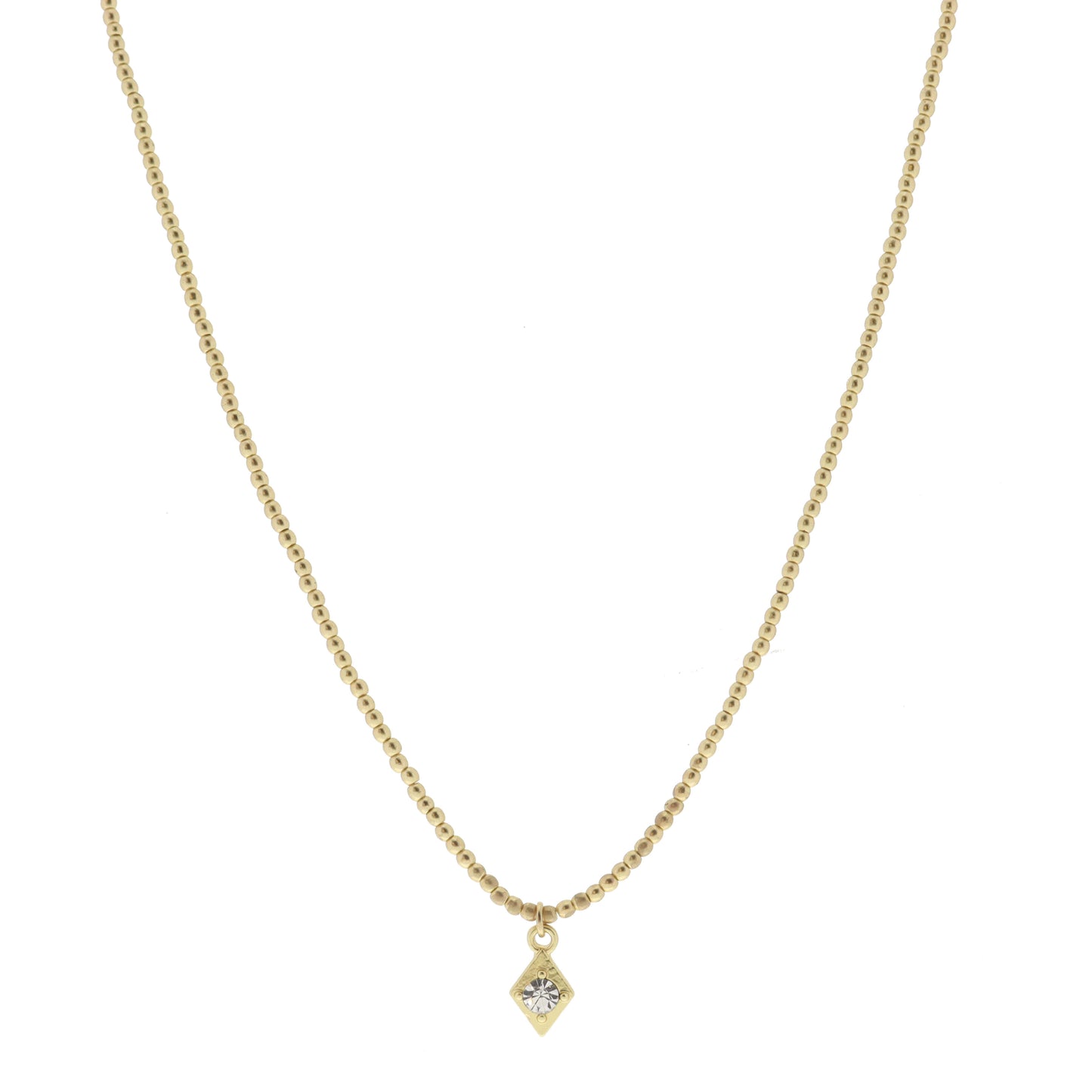 Matte Gold Ball Beaded and Gold Diamond with Center Crystal Necklace