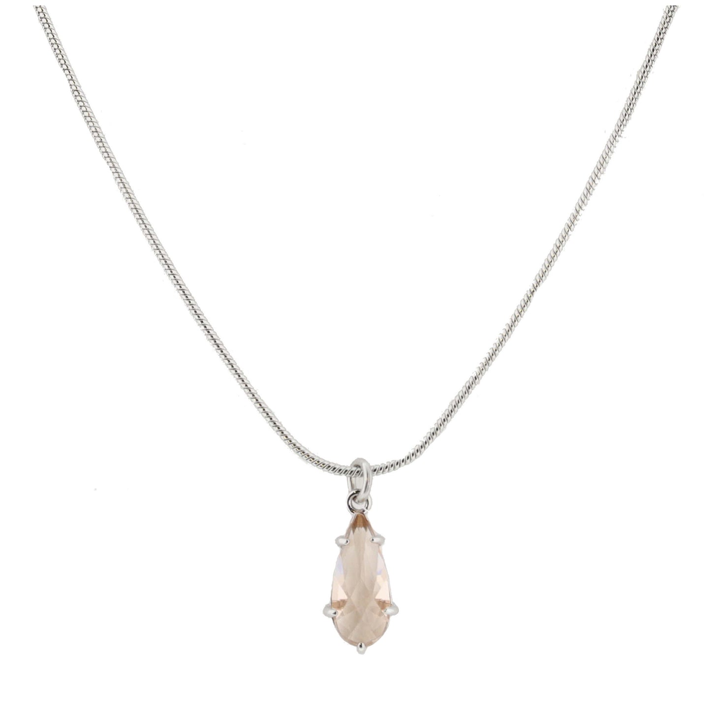 Silver Petite Snake Chain with Champagne Crystal Teardrop Necklace