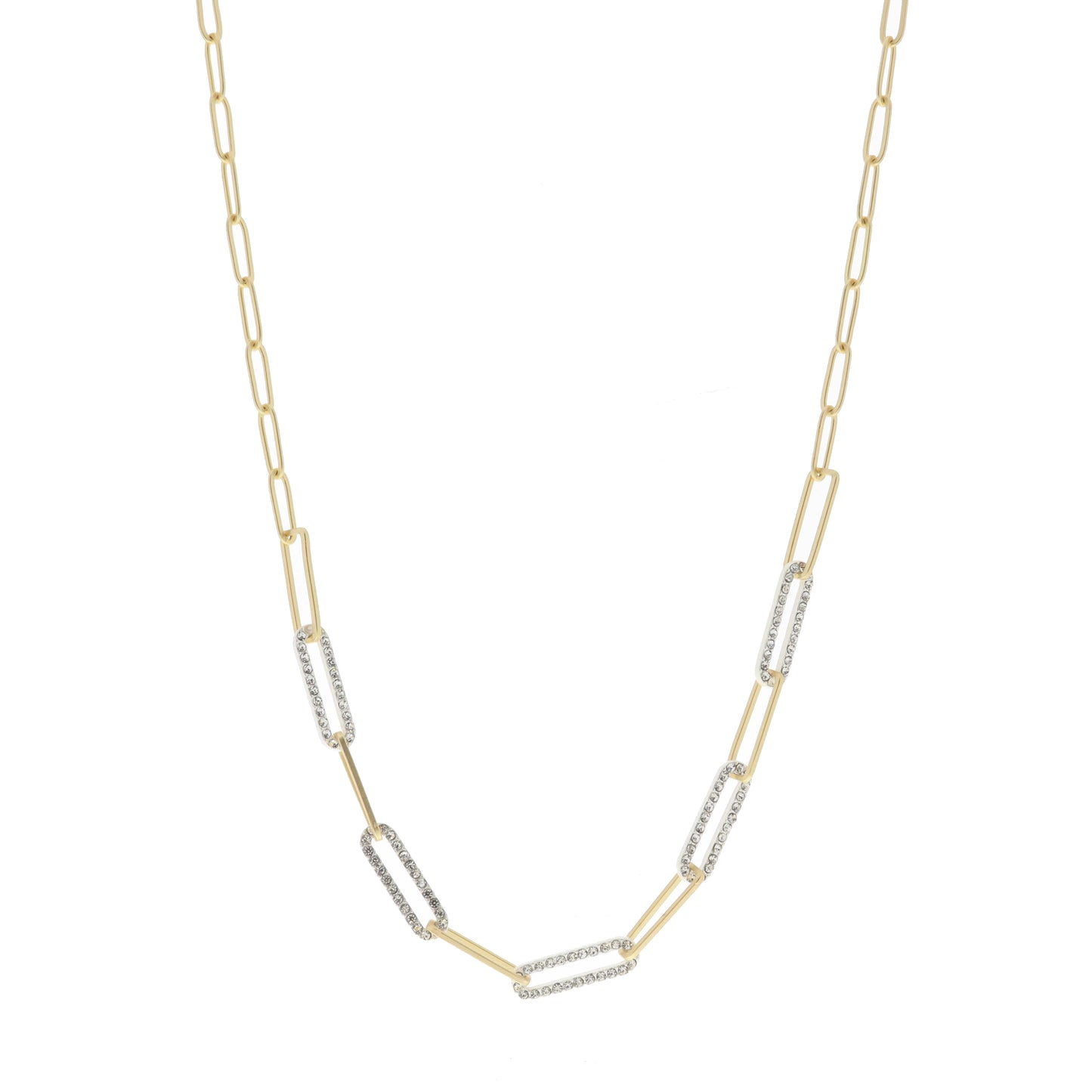 Silver Clear Crystal Paperclip Links Necklace