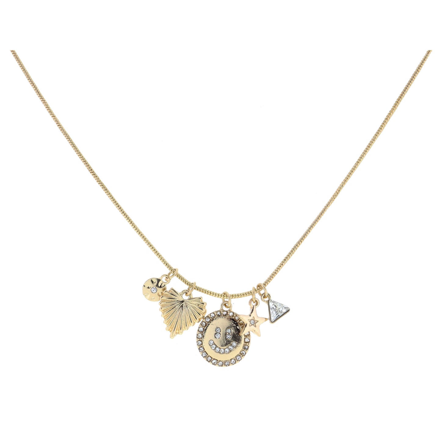 Gold Disc with Crystal, Heart, Crystal Happy Face Disc, Star with Crystal, Triangle Crystal Necklace