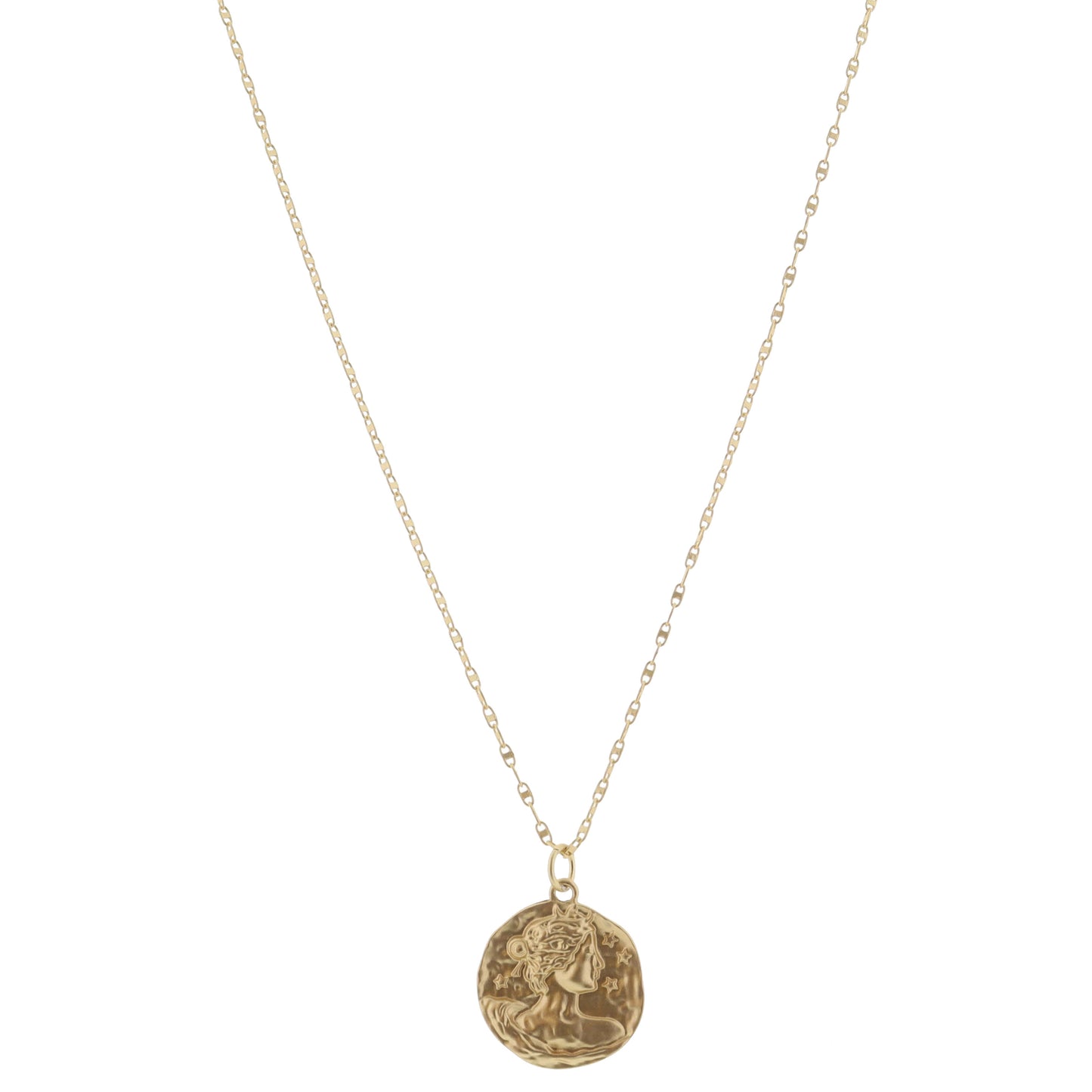 Gold Hammered Coin Disc Necklace, .85" Pendant