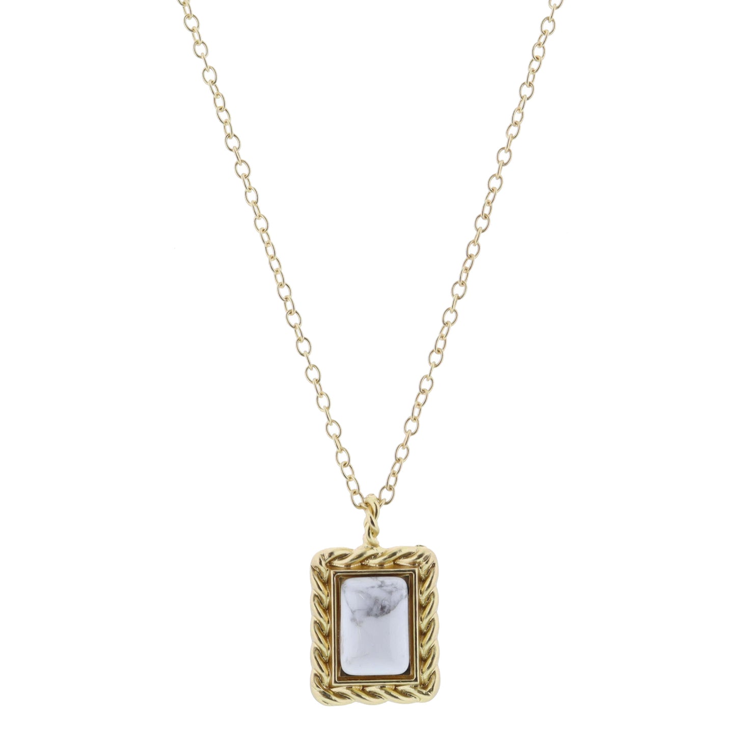 Gold Twist Framed Howlite Rectangle Necklace