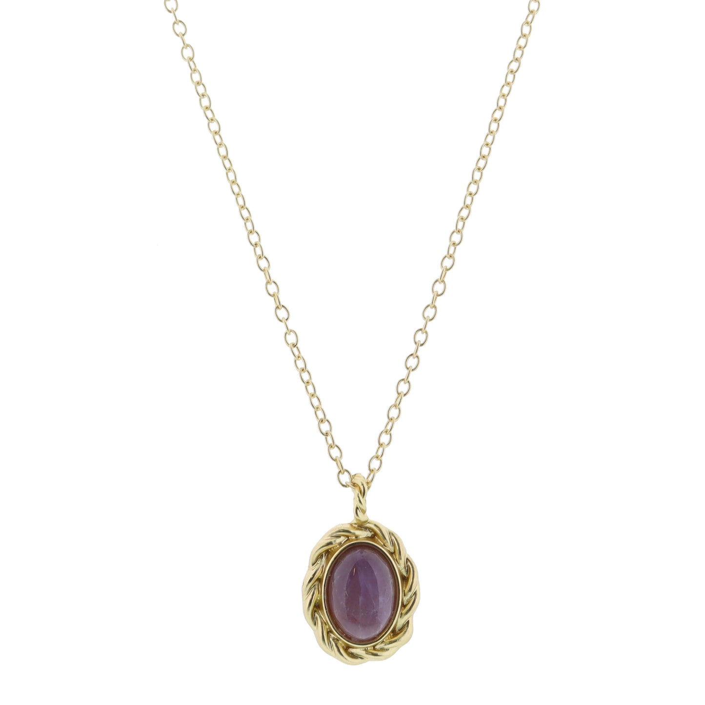 Gold Twist Framed Amethyst Oval Necklace