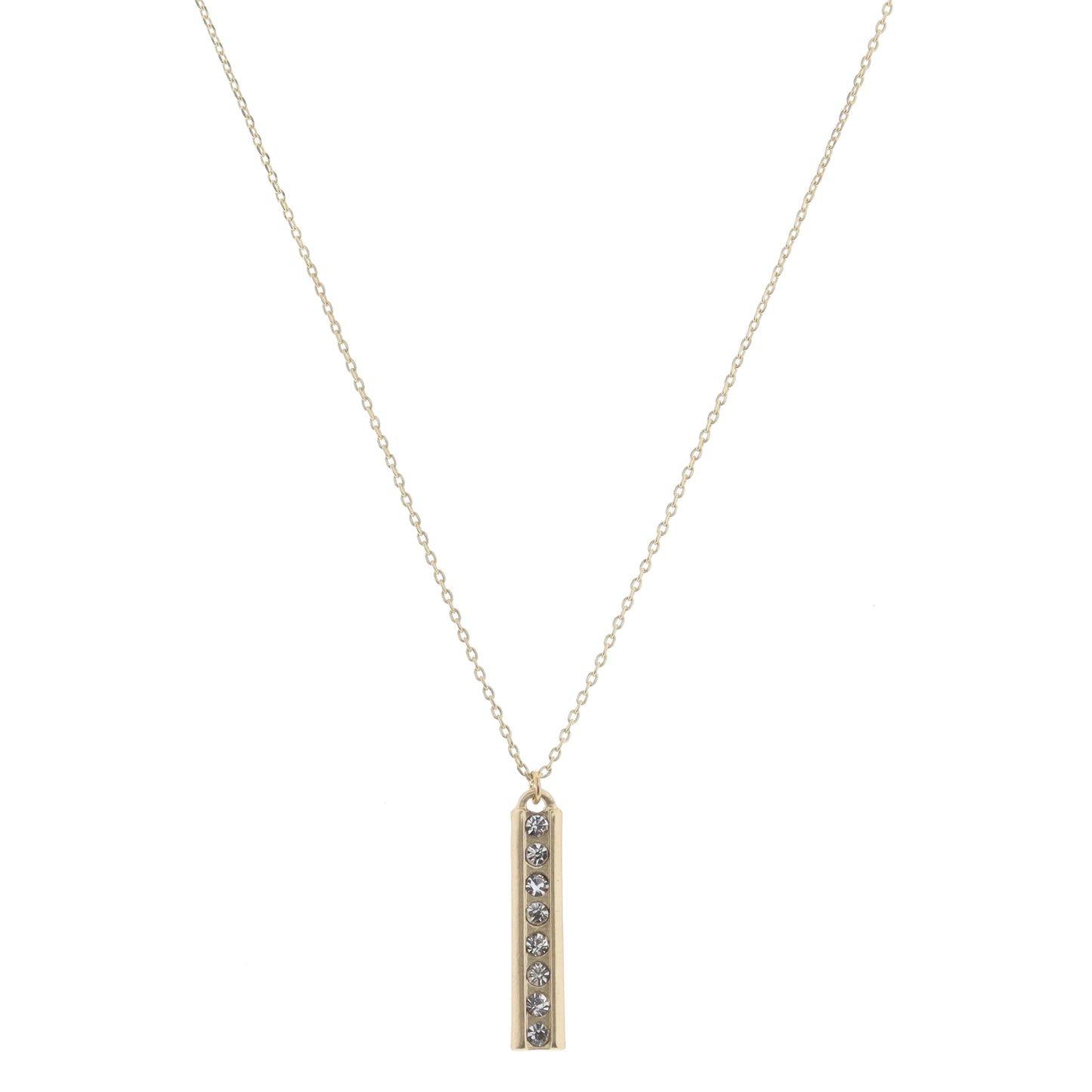 Gold Bar with Center Crystal Line Inlay Necklace