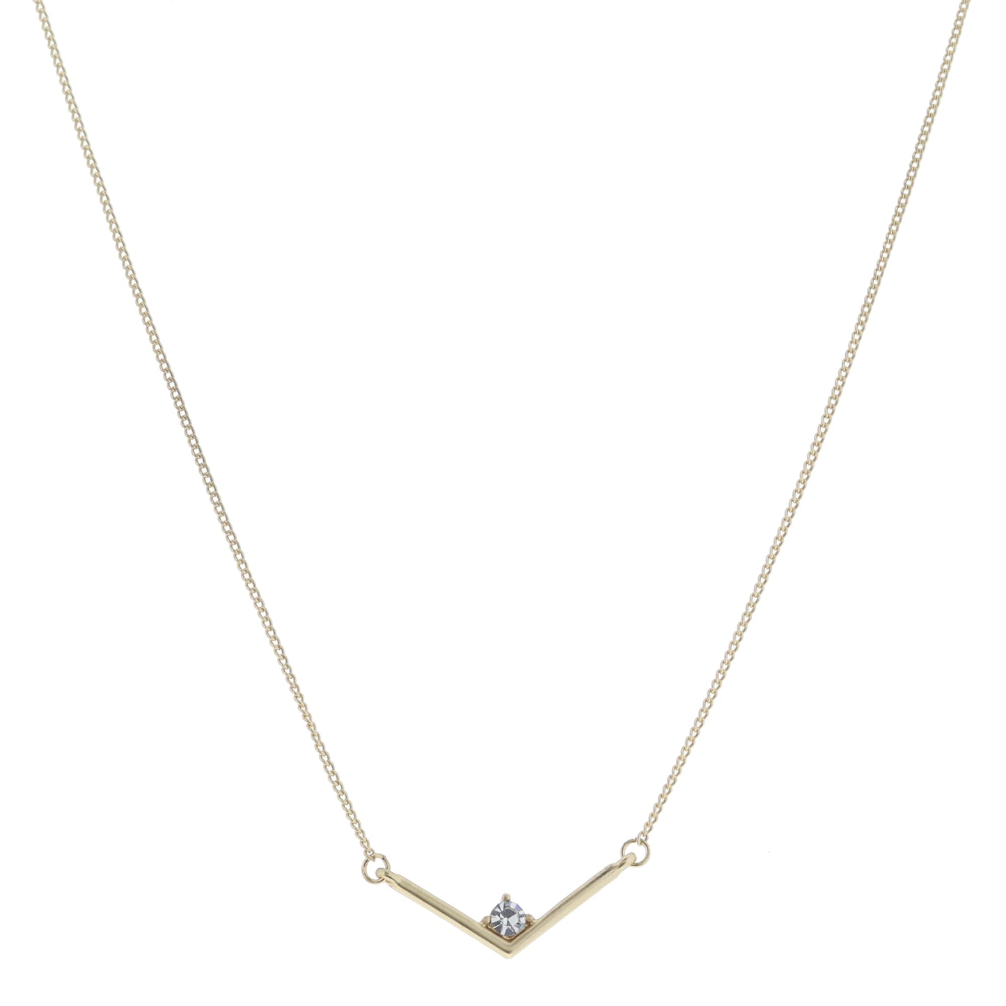 Gold Downward Pointed Bar with Top Center Crystal Necklace