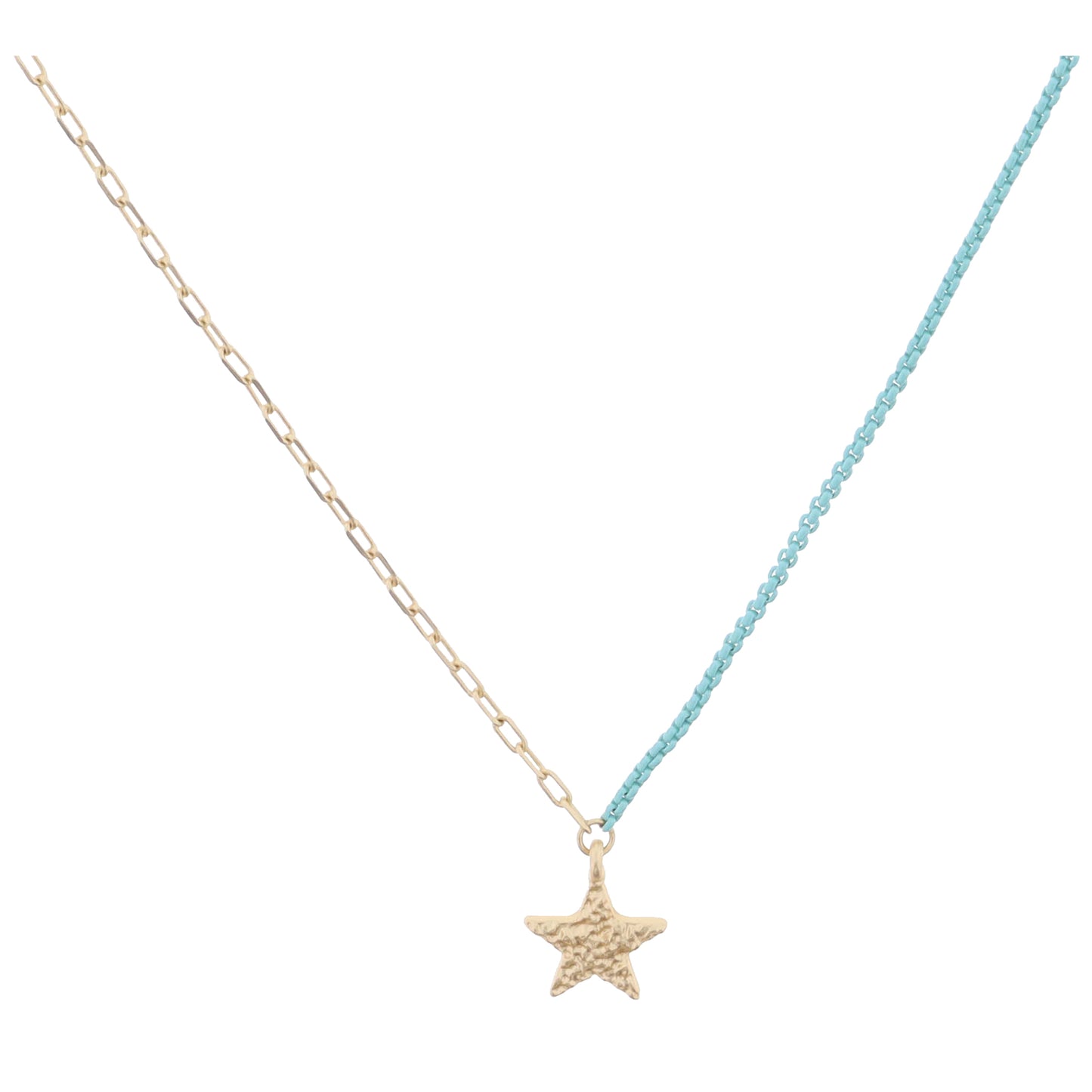 Kids Half Gold Chain, Half Mint Chain with Gold Hammered Star Necklace