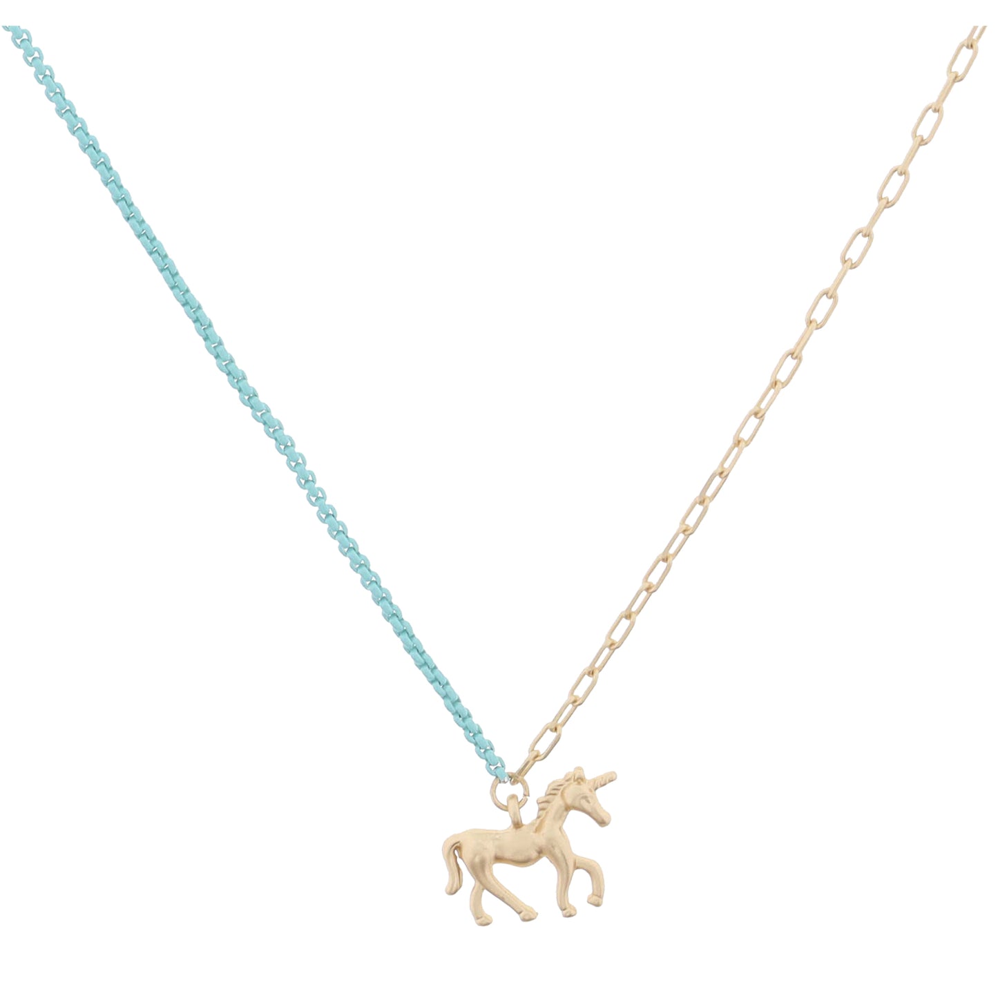 Kids Half Gold Chain, Half Mint Chain with Gold Unicorn Necklace
