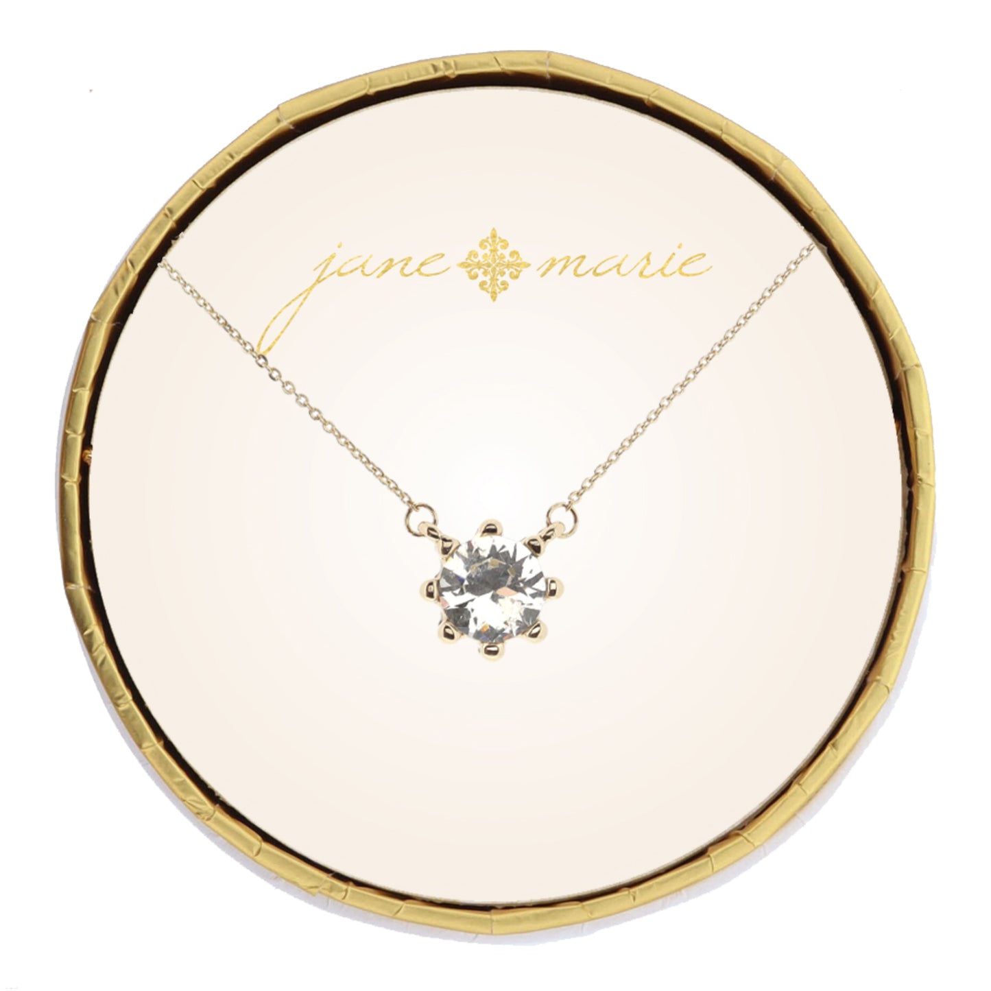 Circle Clear Crystal in Gold Stud Setting Necklace