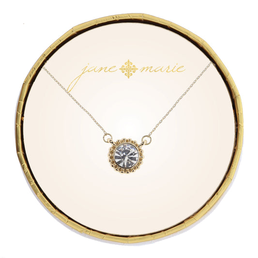 Circle Clear Crystal in Gold Studded Bezel Necklace