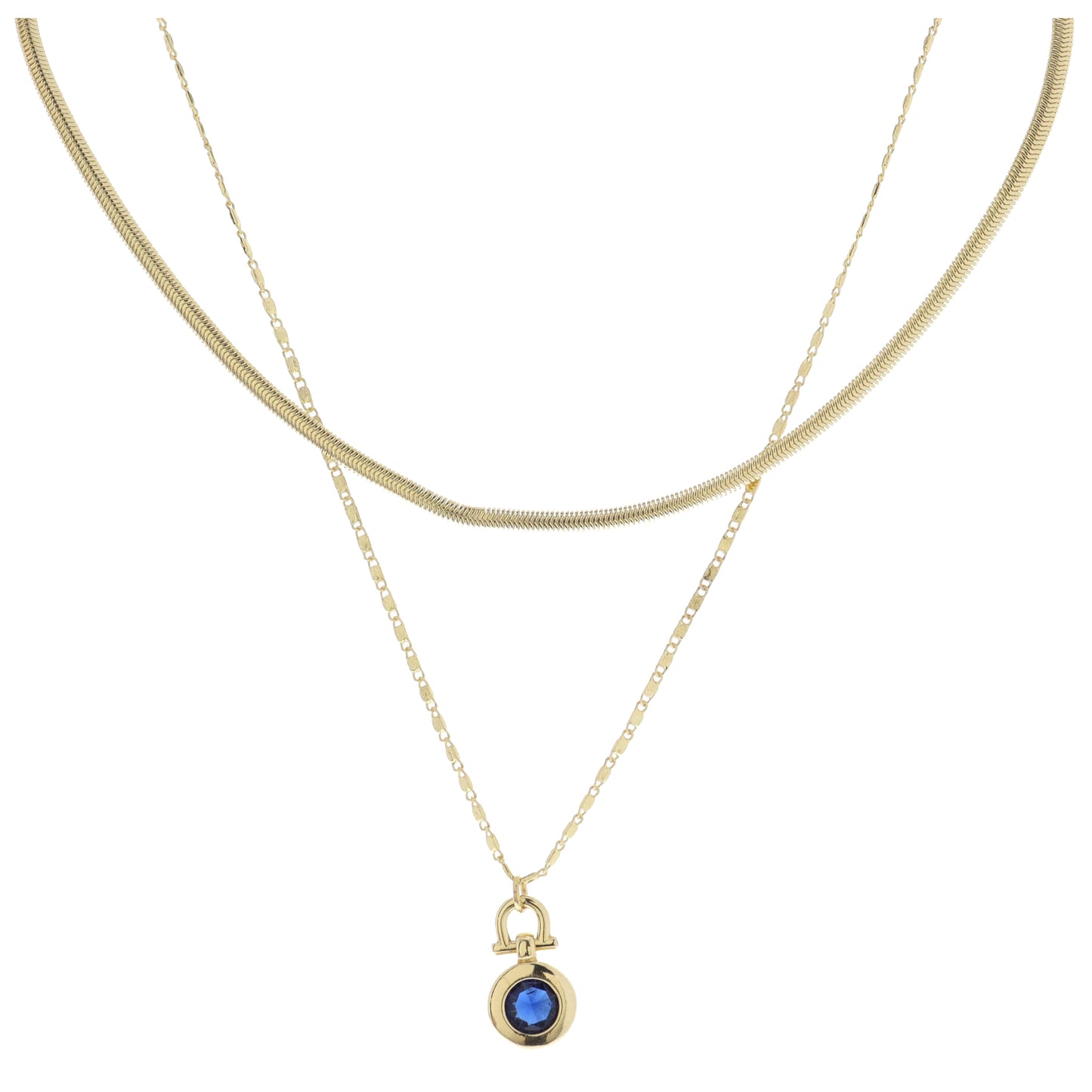 Gold Latch with Sapphire Circle Crystal Necklace