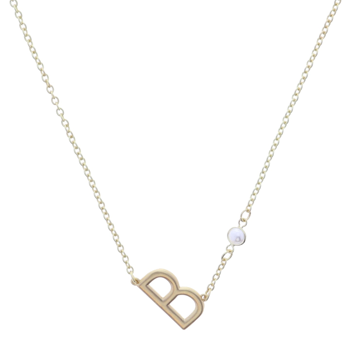 Gold Sideways "B" Initial with Pearl Bezel Station Accent Necklace