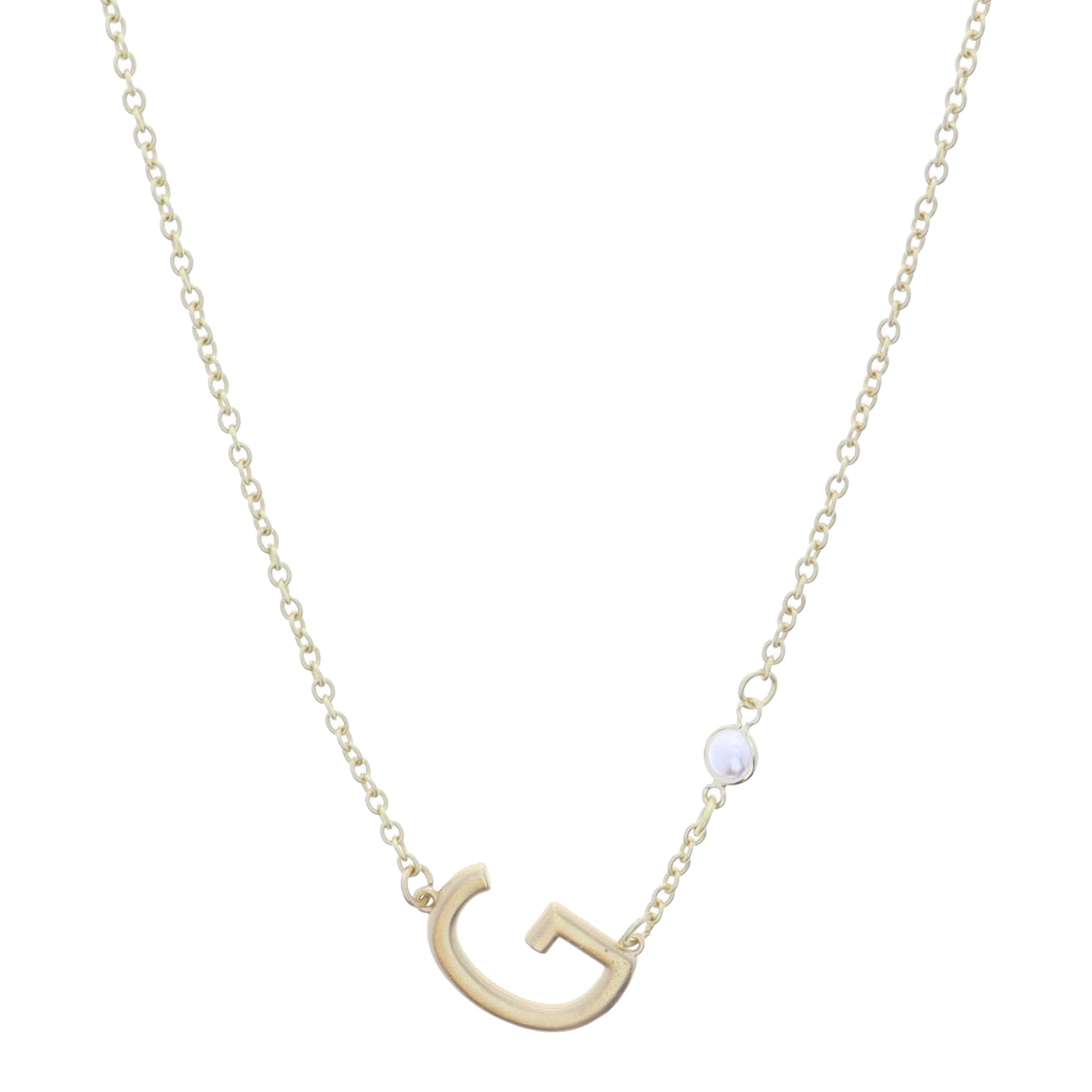 Gold Sideways "G" Initial with Pearl Bezel Station Accent Necklace
